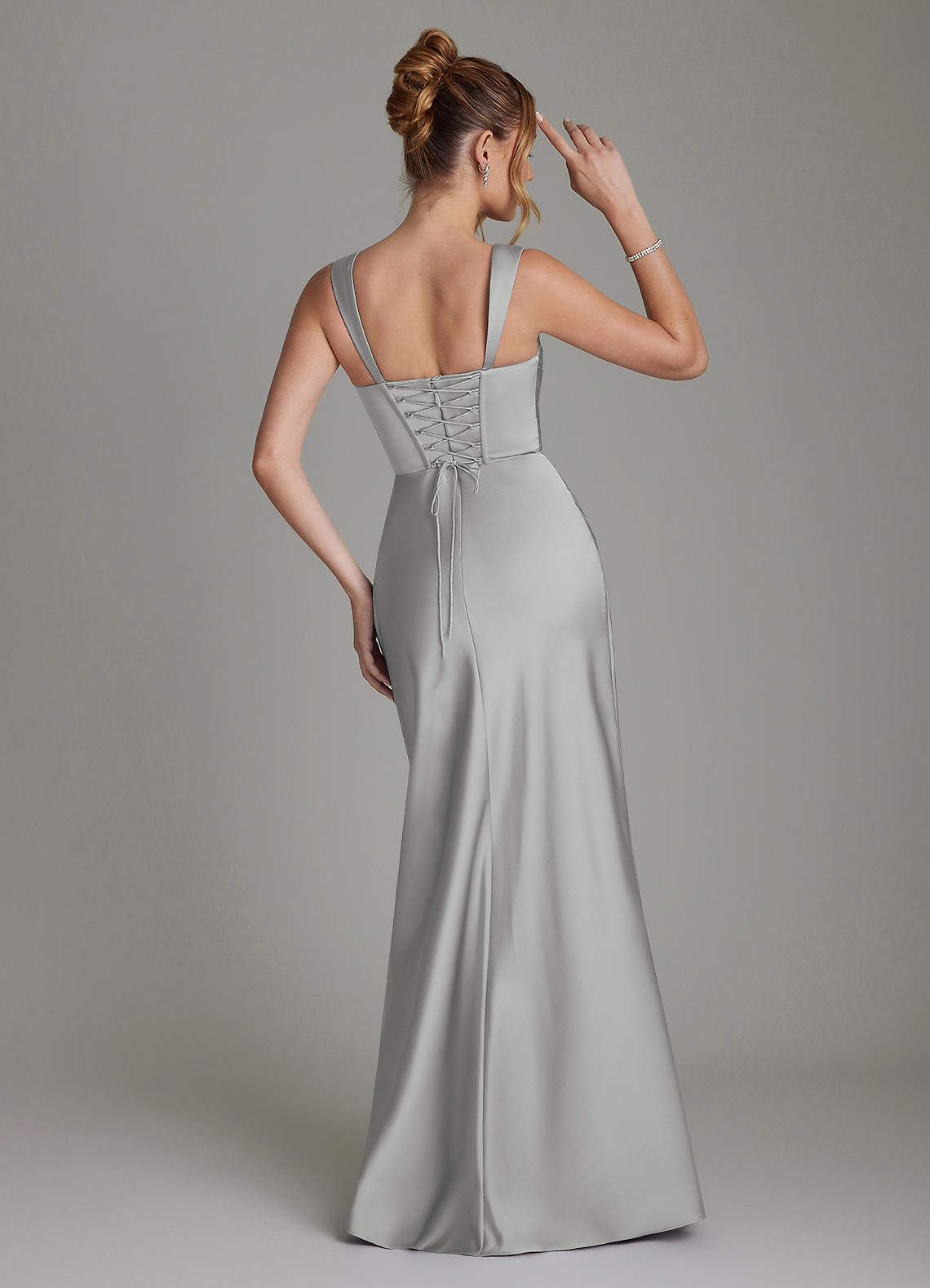 Azazie Agustina Brudepigekjoler Havfrue Korset Stræk satin Gulv-længde Kjole image1