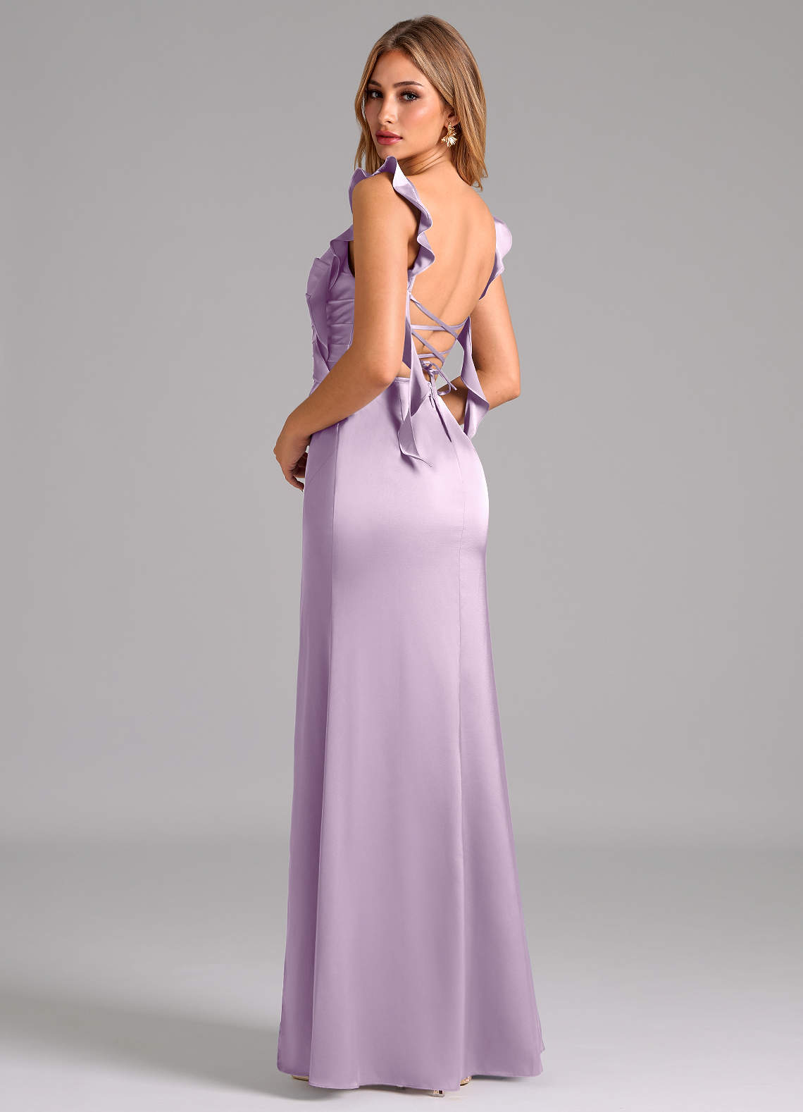 Azazie Jessamine At-home Try On Dresses Black Sheath Corset Stretch Satin Dress image1