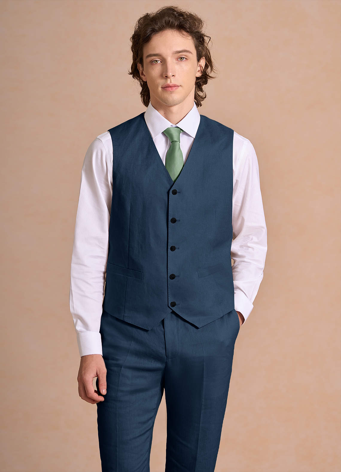 front Harrison Dark Navy 100% Linen Suit Vest