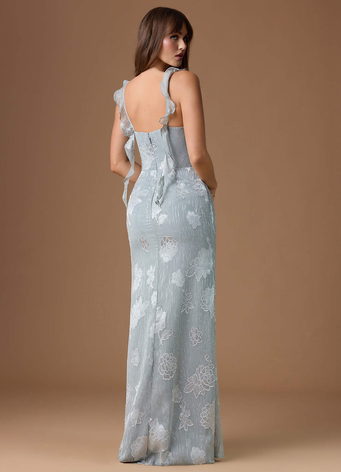 grey lace maxi dress Light Grey A-line Backless Spaghetti Straps Lace Tulle Long Prom Dresses, MP269