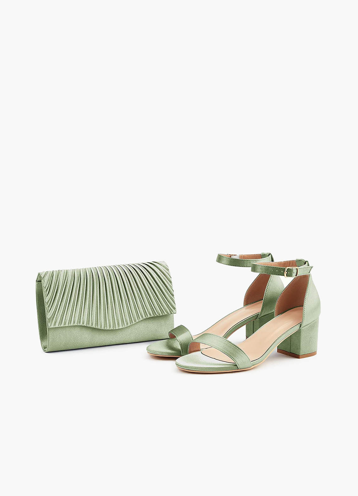 front Matching Color Metallic Satin Sandals Envelope Clutch Set