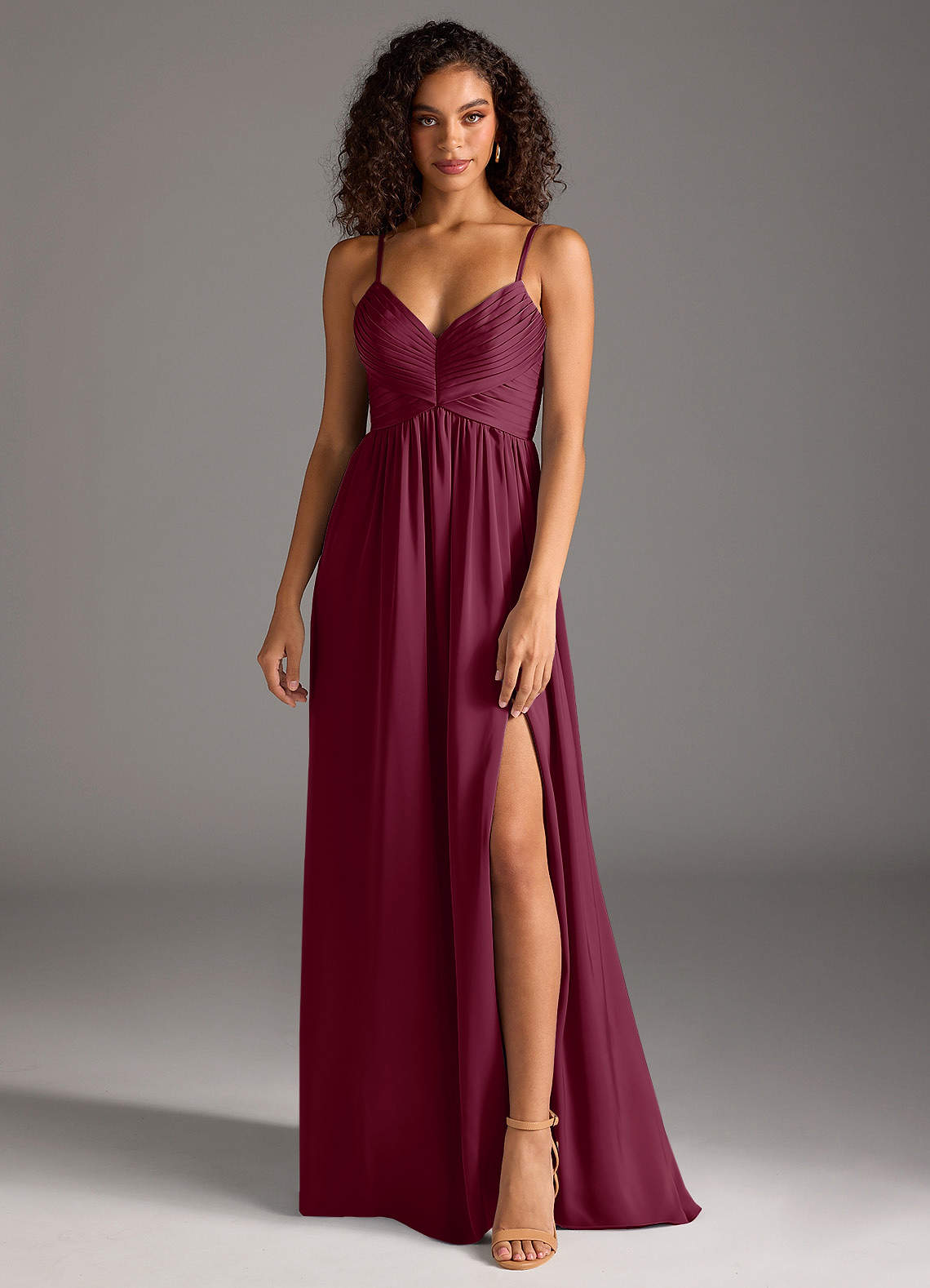 Azazie Alia Bridesmaid Dresses Mulberry A-Line Pleated Stretch Satin Dress image1