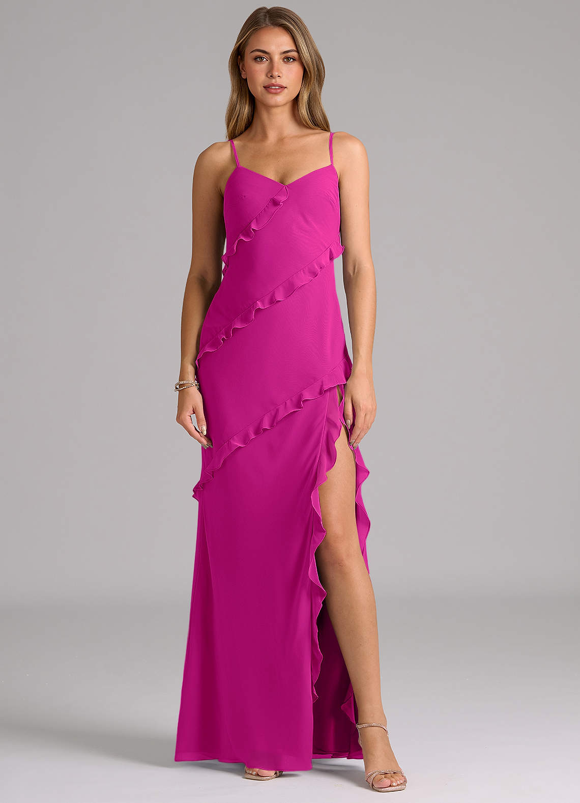 Azazie Nancie Robes de demoiselle d'honneur Robe Sirène en Mousseline de soie Rayé Fuchsia image1