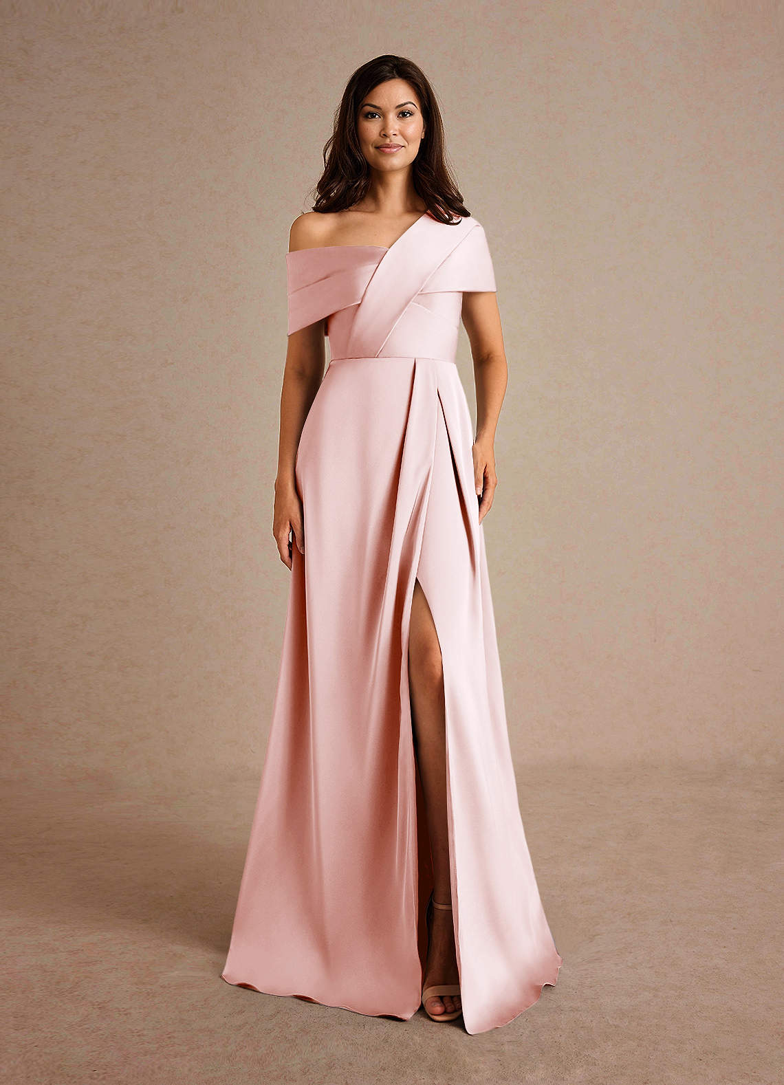 Azazie Milton Mother of the Bride Dresses Blushing Pink A-Line Pleated Stretch Satin Dress image6