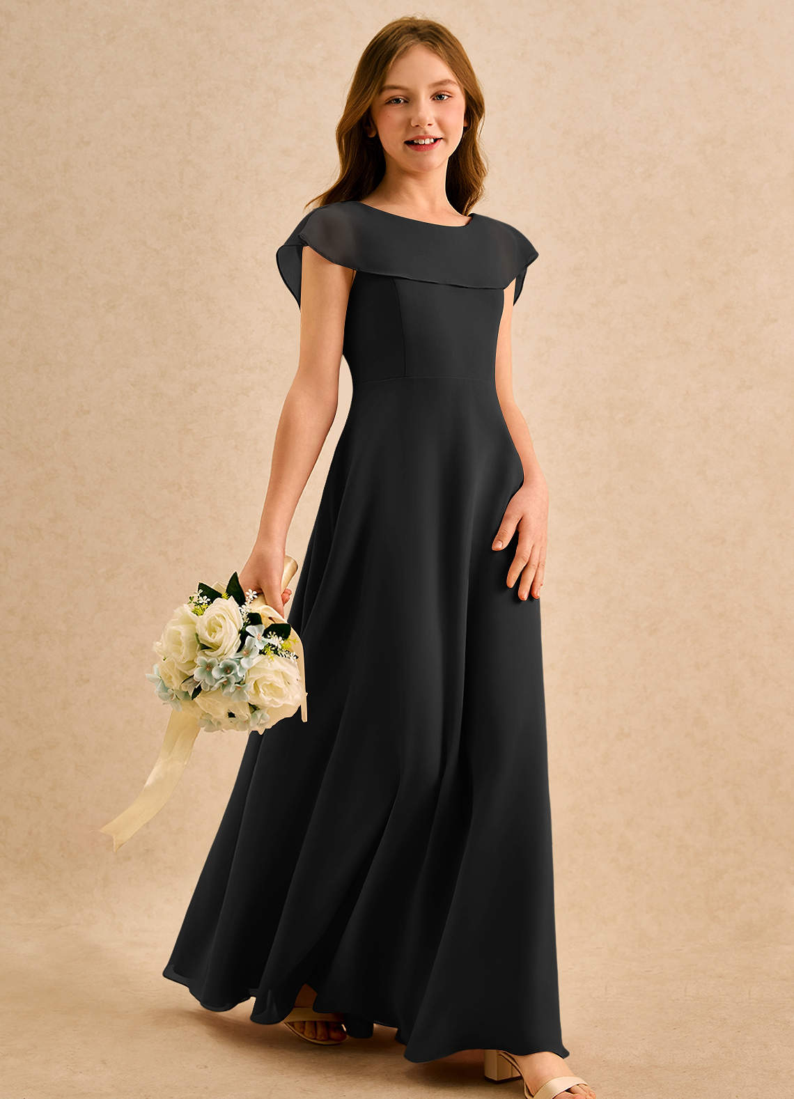 Azazie Kittie Girls Formal Flower Girl Klänningar Klä A-Line i Chiffong image3