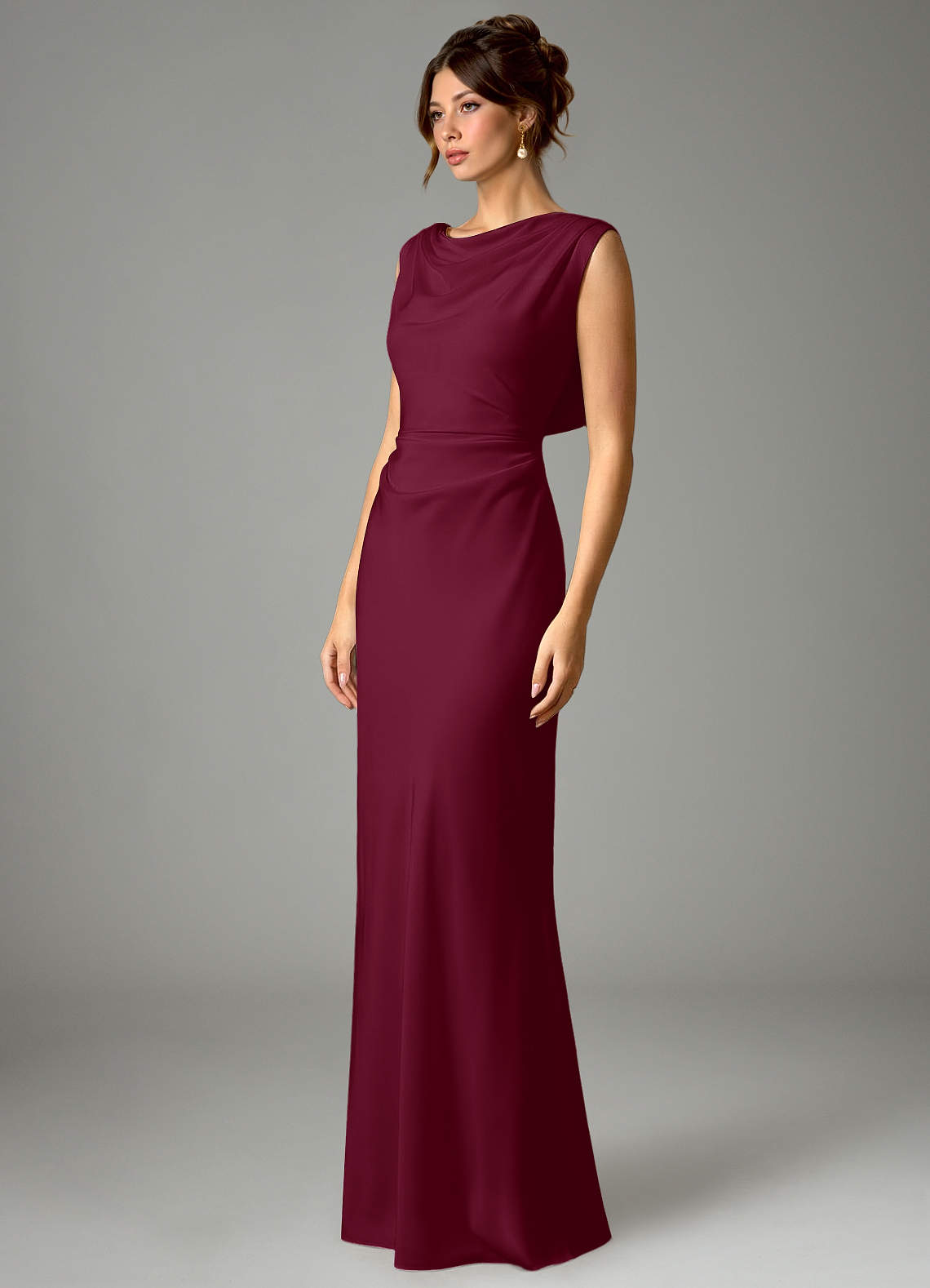 Azazie Kieryn Bridesmaid Dresses Mulberry Mermaid Pleated Stretch Satin Dress image4