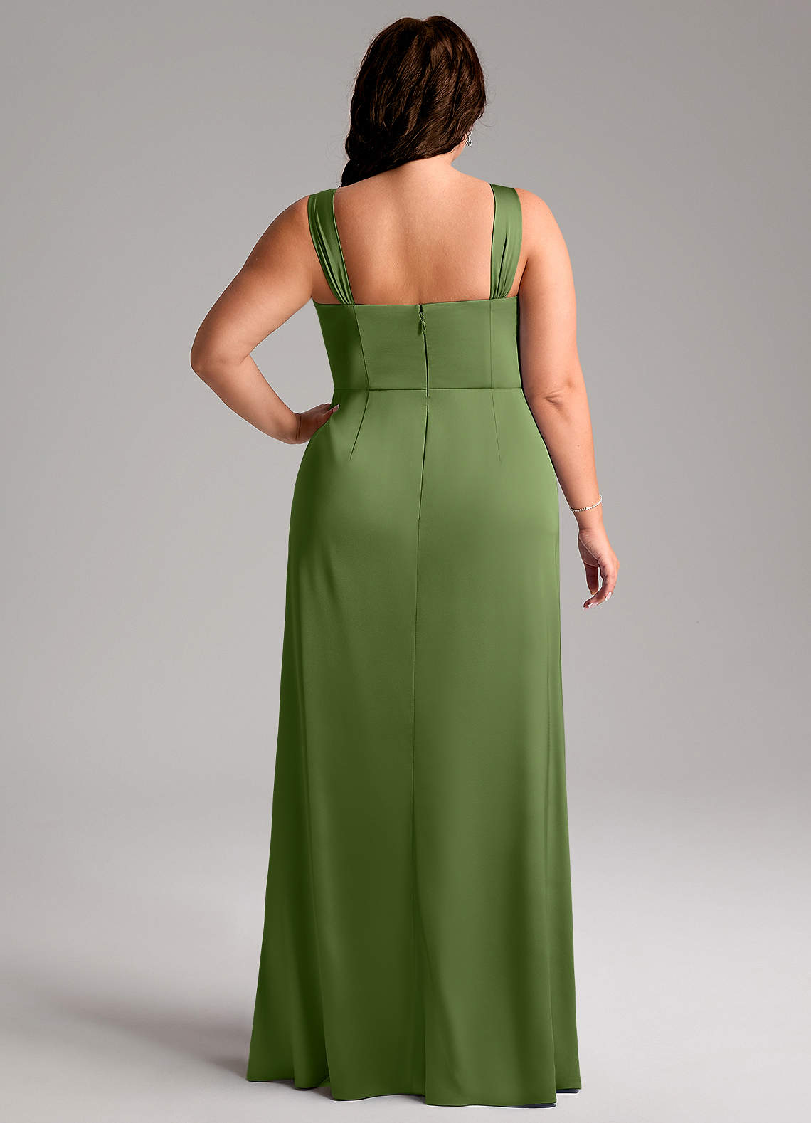 Azazie Denice Suknie dla druhen Osłona Pofałdowany Satyna elastyczna Do ziemi Sukienka image10