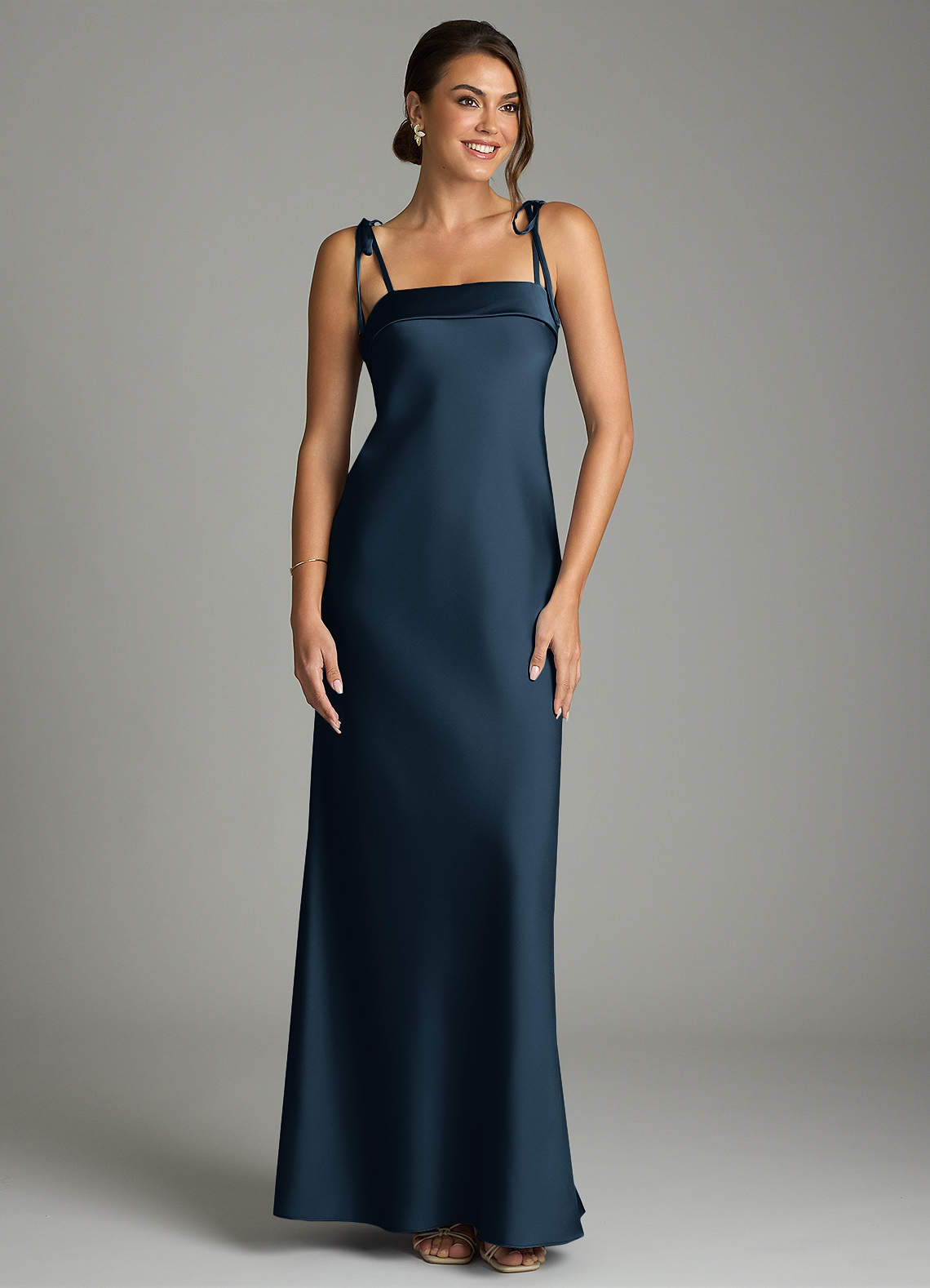 gray and navy bridesmaid dresses Azazie Ellia Dark Stretch Satin this dress is a ProductID: 109589 Bruno Magli Raging Slip-On Size:Custom (please email us your measurements )