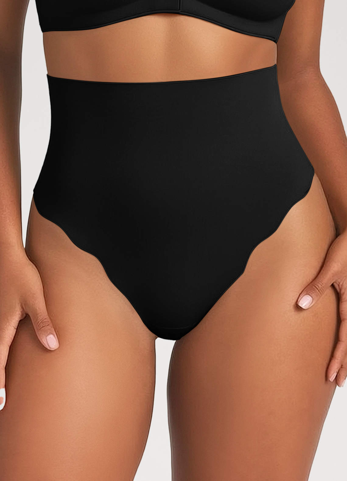 front Buttery-Soft Scalloped-Edge Seamless High-Waist Tummy-Control Thong