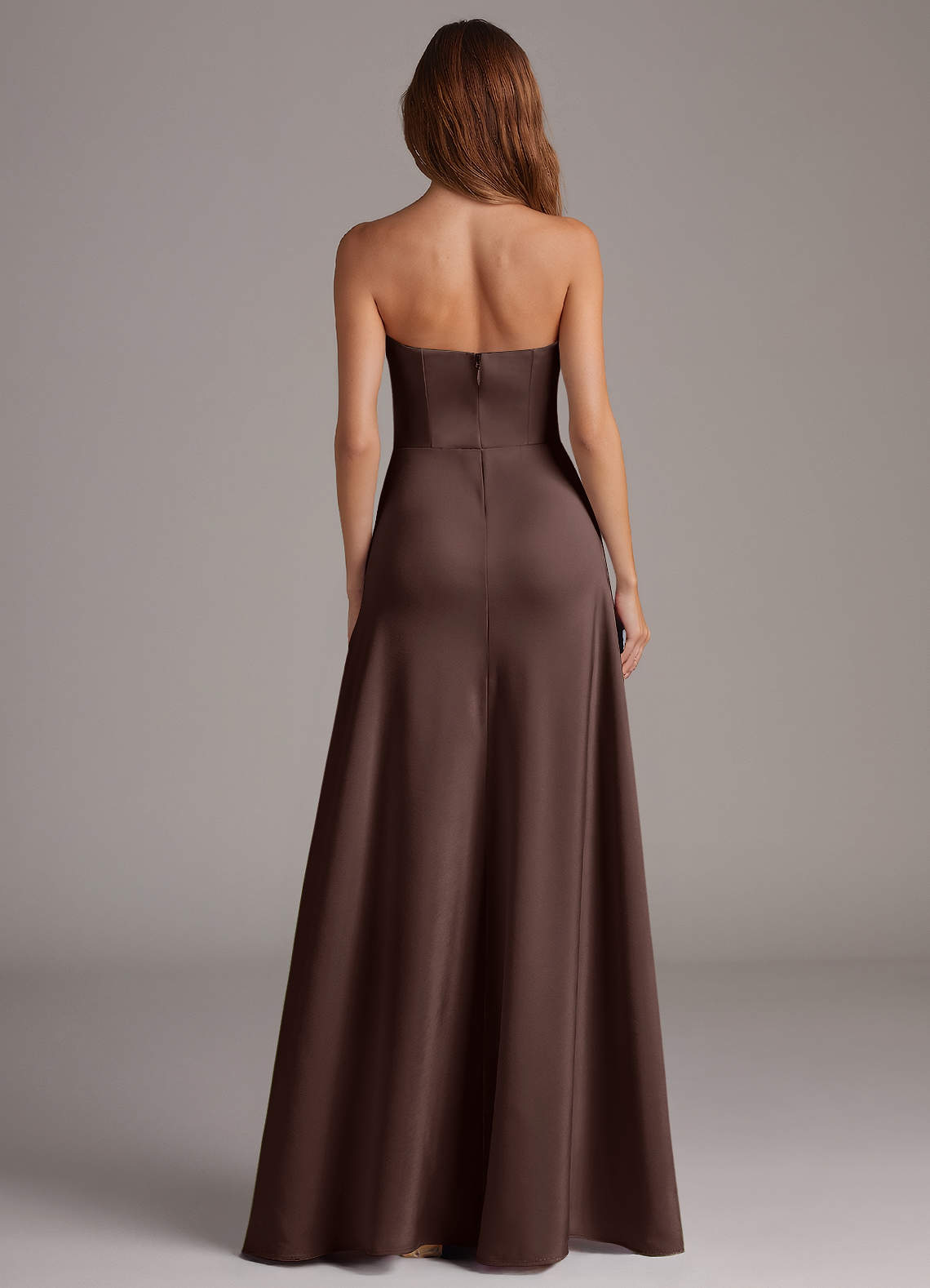 Azazie Wren Vestidos de madrinha de casamento Vestido Ganache de Cetim elástico de Linha A com Sem alças image4