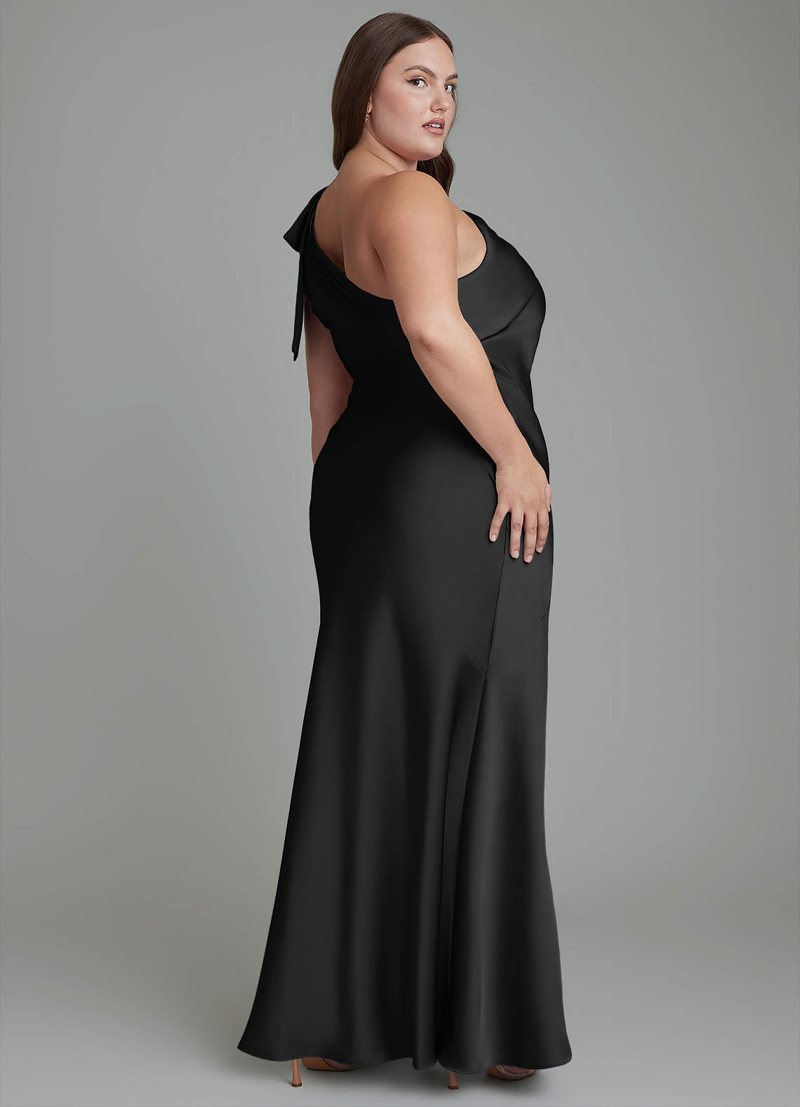 Azazie Yuanna Bridesmaid Dresses Black Mermaid One Shoulder Stretch Satin Dress image8