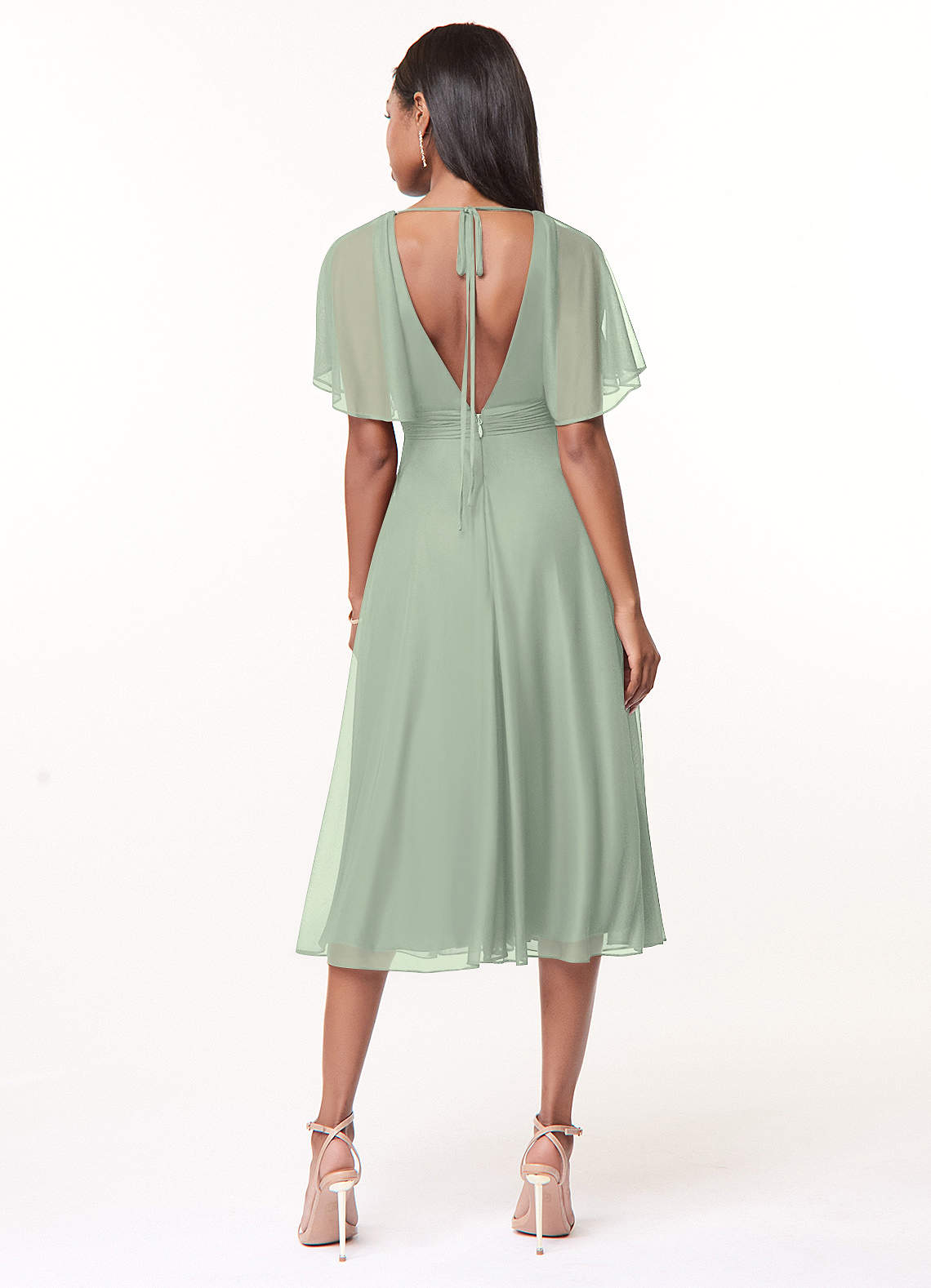 Azazie Tinsley Vente Finale Robe Trapèze en Maille Plissée Agave image1