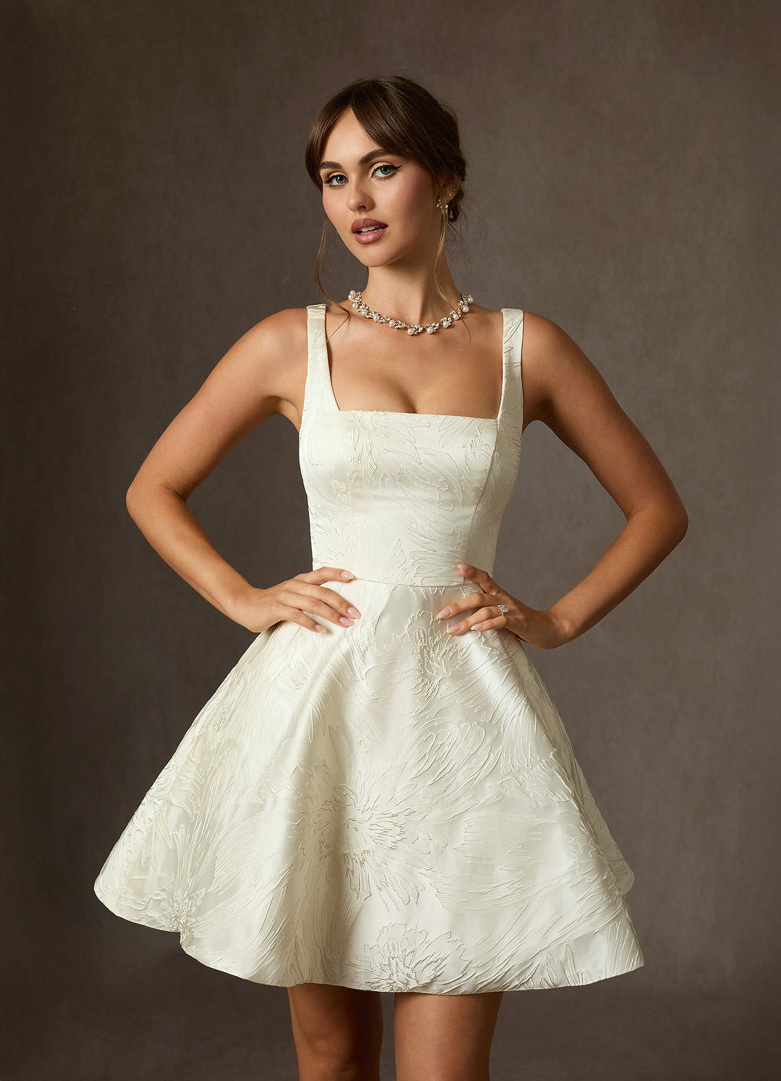 Azazie Regina Wedding Dresses Antique White A-Line with Pockets Floral Jacquard Dress image3