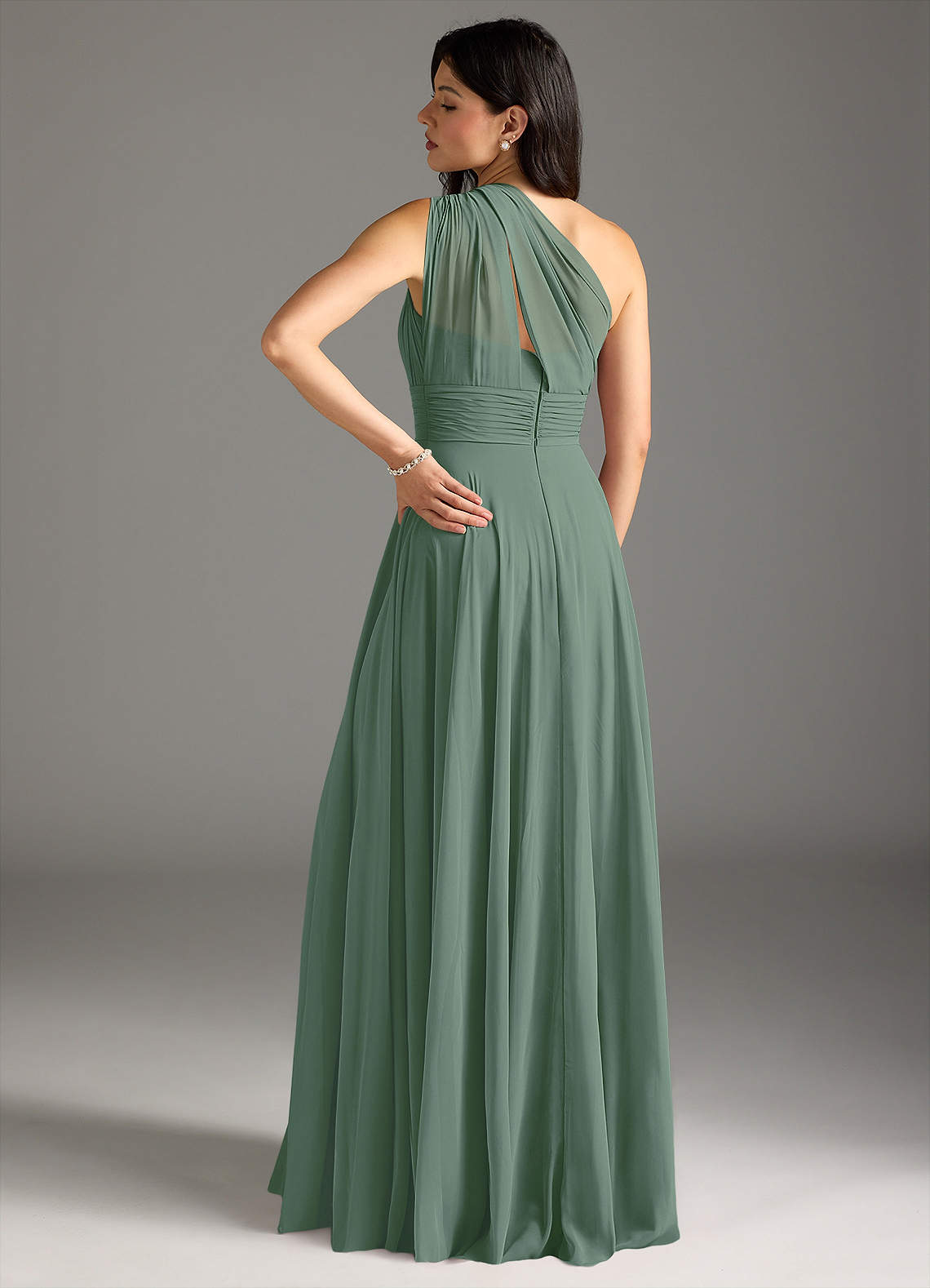 Azazie Charlize Bridesmaid Dresses Eucalyptus A-Line One Shoulder Chiffon Dress image1