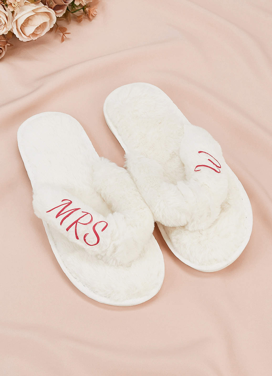 front Personalized Bride Bridesmaid Fluffy Slippers