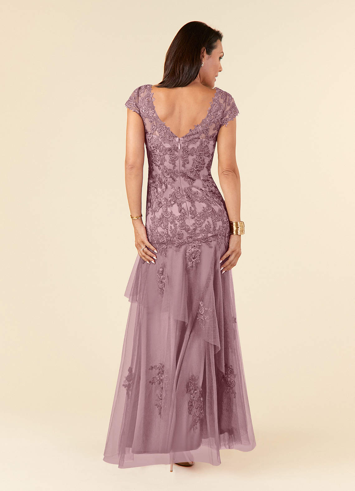 Azazie Romy Final Sale Dusty Rose Mermaid V-Neck Sequins Tulle Dress image3