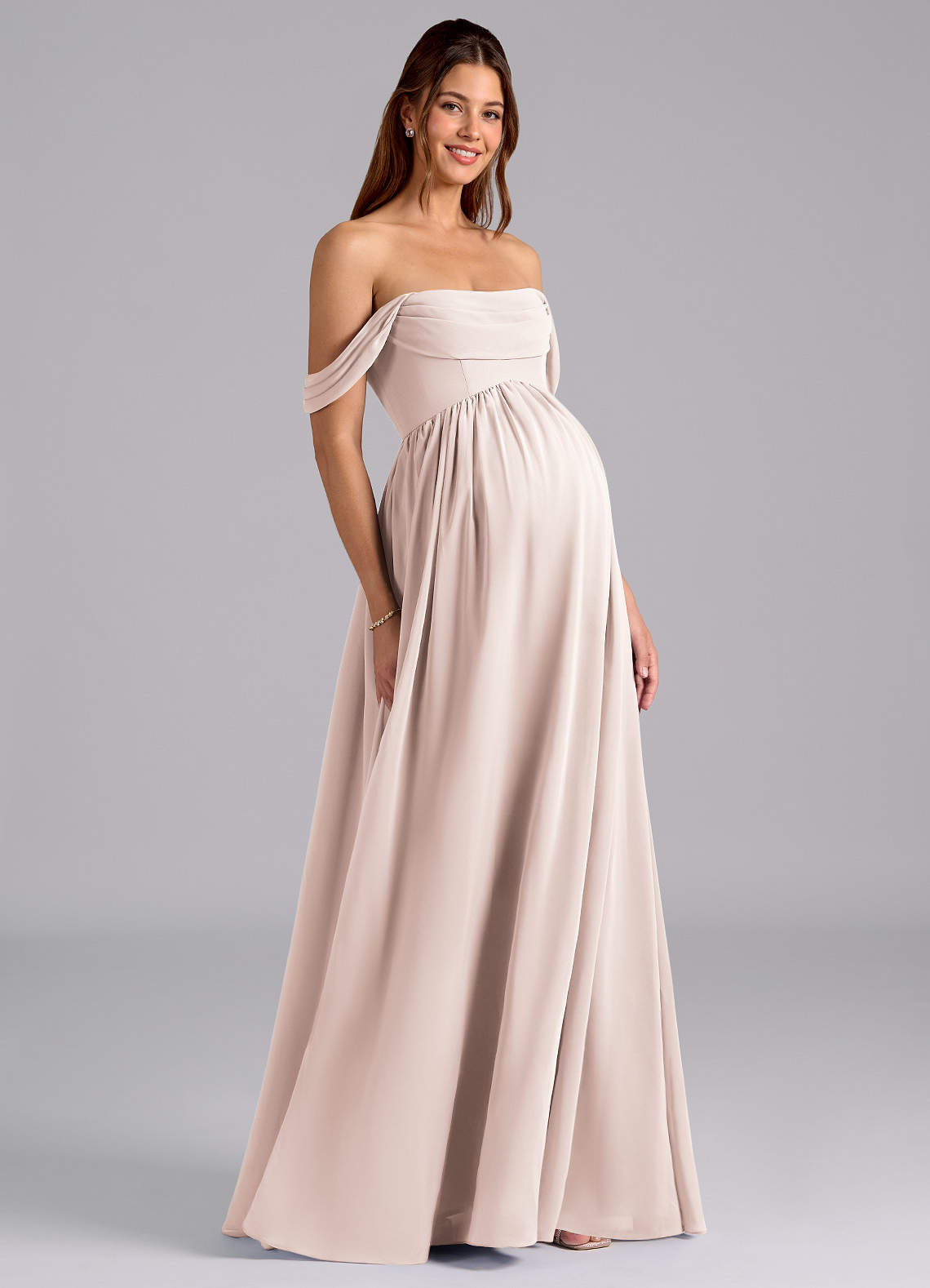 Azazie Saige Maternity Bridesmaid Dresses A-Line Pleated Chiffon Floor-Length Dress image1