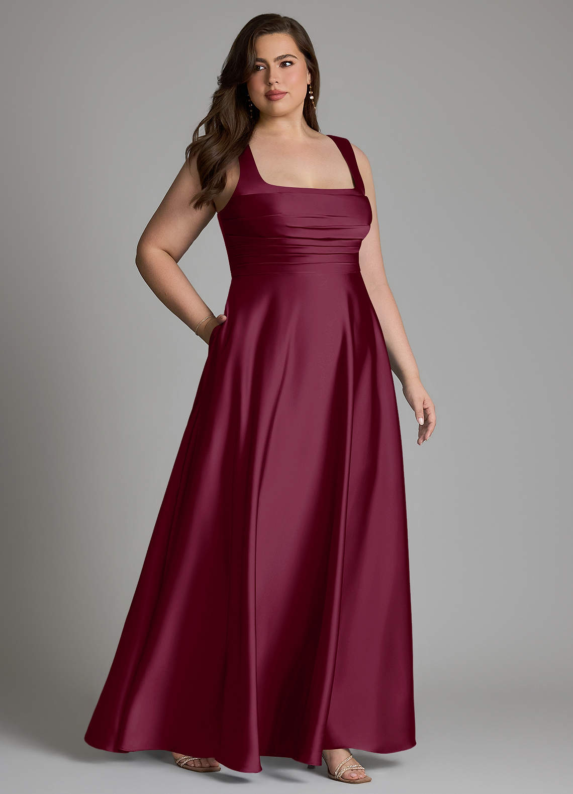 Azazie Azaria Bridesmaid Dresses Mulberry A-Line Corset Stretch Satin Dress image10