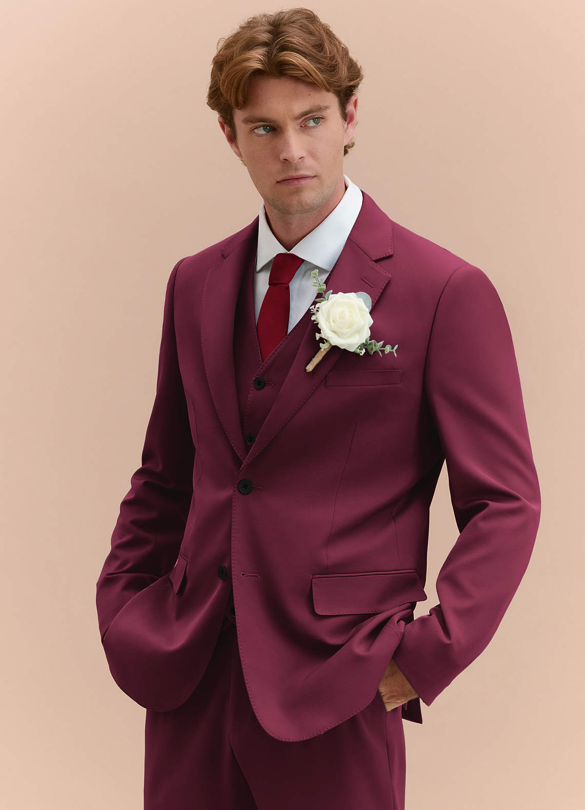 front James Burgundy Structured Stretch 3-piece suit