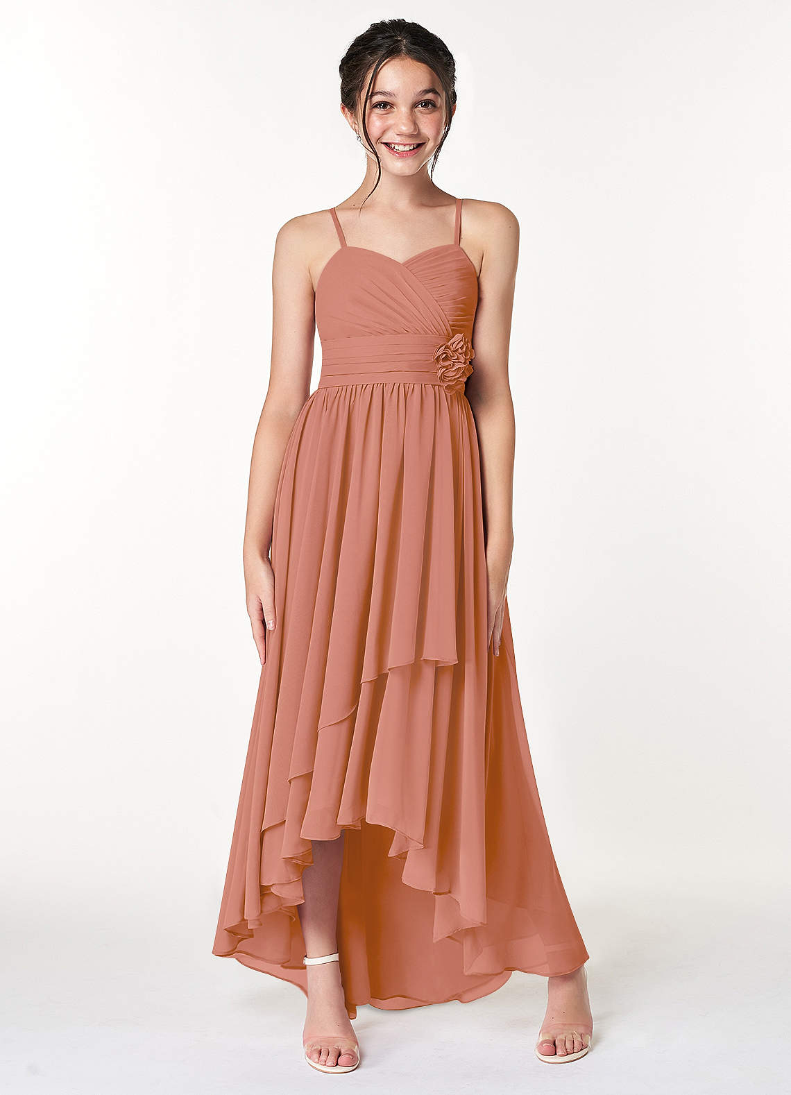 Azazie Catalina Junior MAI TAI A-Line Ruched Chiffon Dress image3