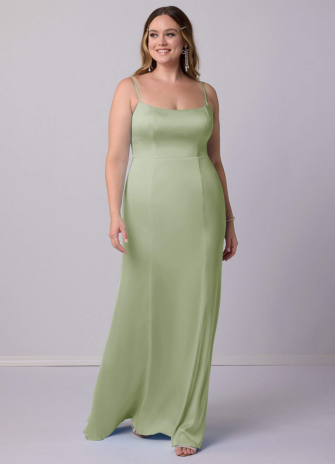 Barbie ♥ Azazie Endeligt Salg Havfrue Sløjfe Stræk satin Gulv-længde Kjole image6