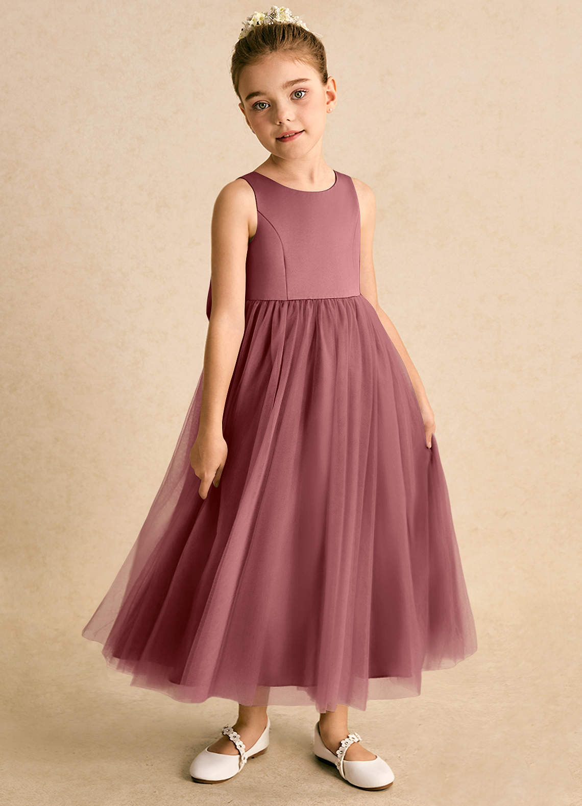 Azazie Solia Robe Demoiselle D'honneur Fillette Robe Princesse en Tulle Arc Améthyste image3