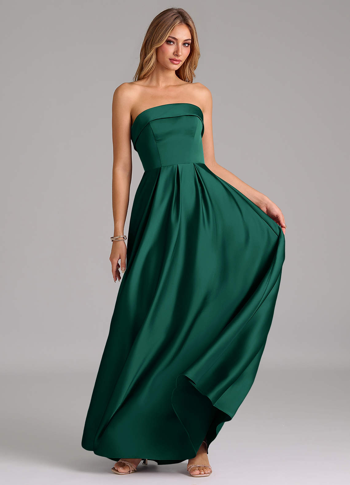 Azazie Lucienne Emerald Stretch Satin Bridesmaid Dresses | Azazie