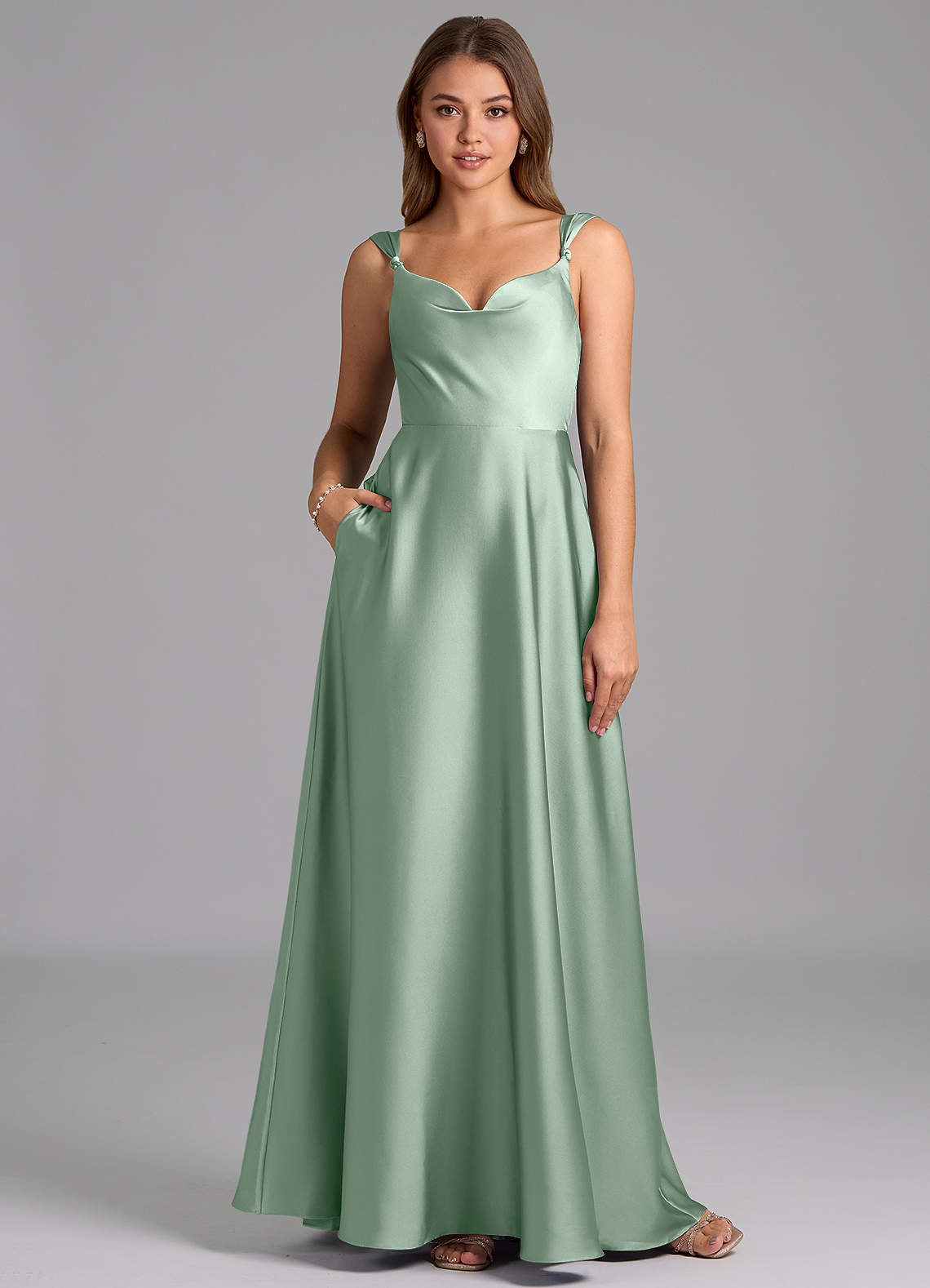 Azazie Beatrice Bridesmaid Dresses Agave A-Line Sweetheart Neckline Stretch Satin Dress image1