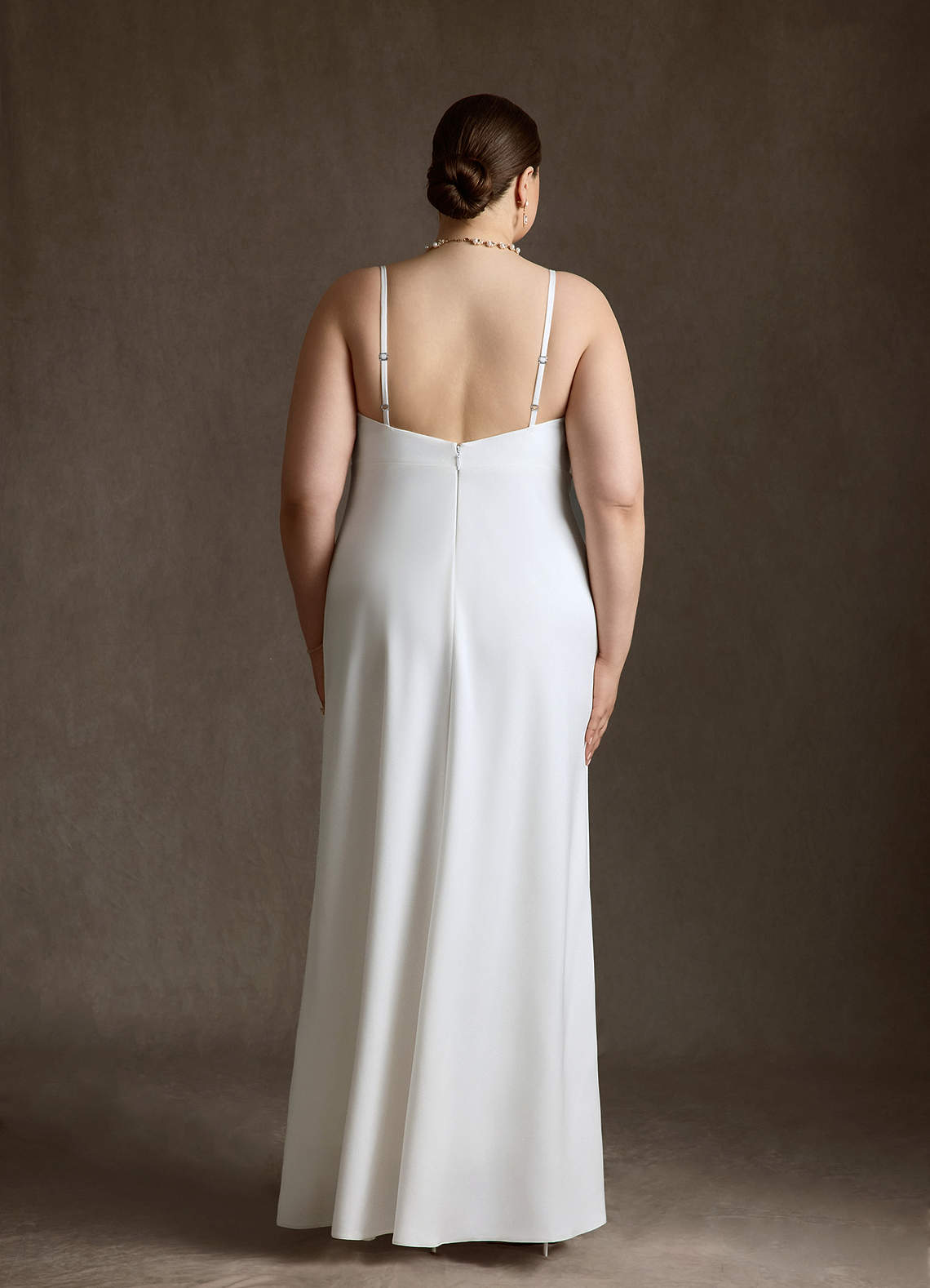 Azazie Caity At-home Try On Dresses Diamond White Fit and Flare Crepe Back Satin Dress image14