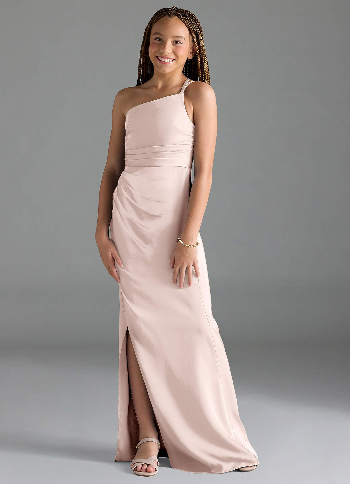 Azazie Eren Junior Vestido Rosa Corado de Cetim elástico de Bainha com Plissado image3