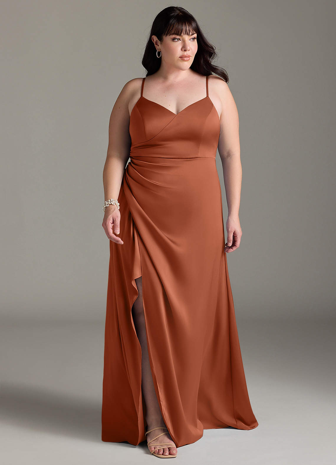 Azazie Marchella Cedar Rose Stretch Satin Bridesmaid Dresses | Azazie