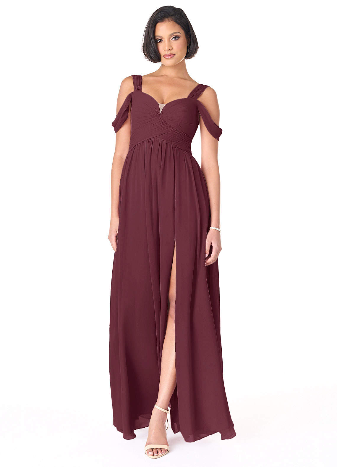 chinese dress ladies Keyhole Back One Shoulder Ruched Satin Mermaid Maxi Dress With Slit –  KOREYILA main image 0