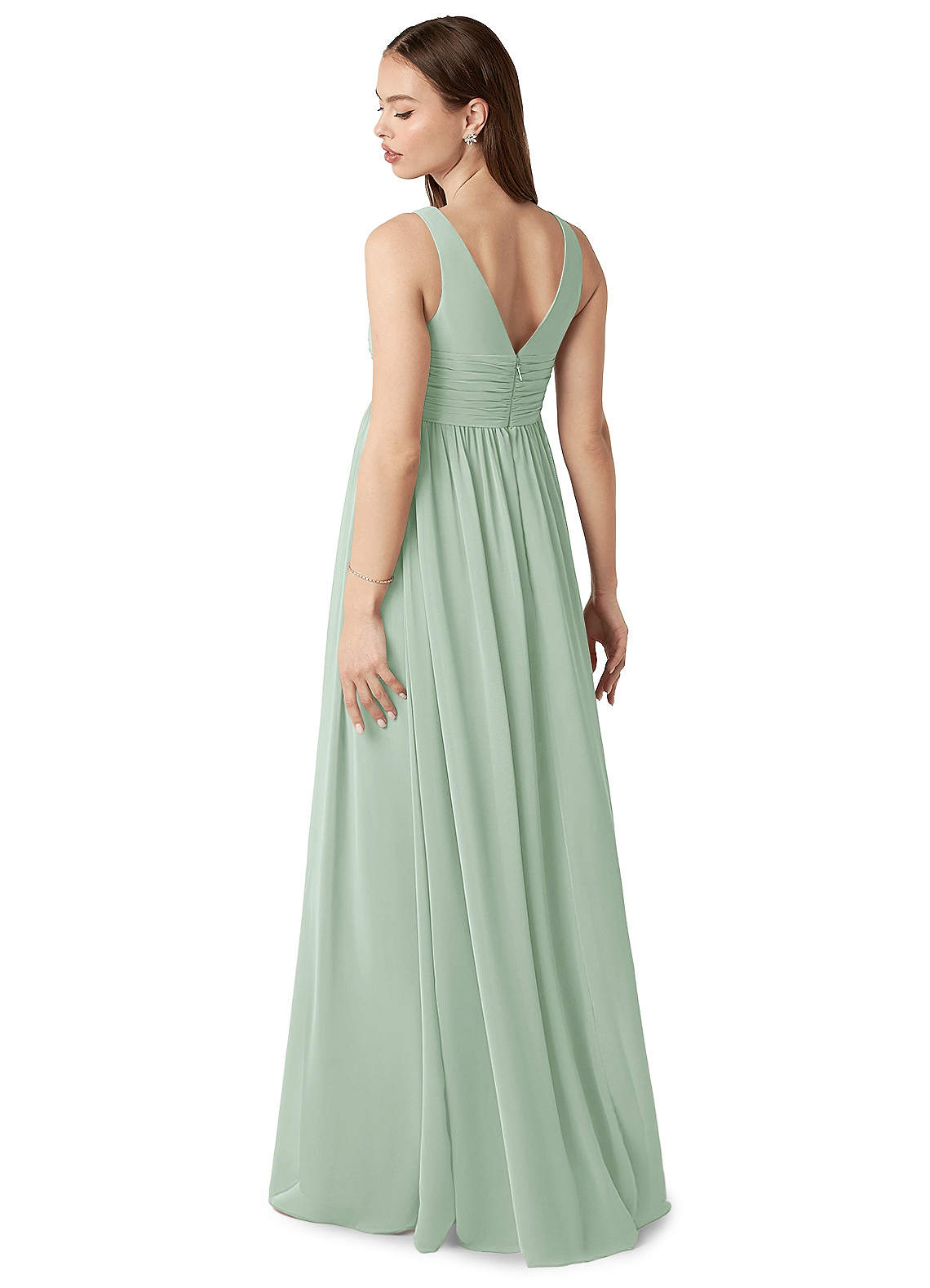 Azazie Yetta Brautjungfernkleider für Schwangere A-Linie V-Hals Versammelt Chiffon Bodenlänge Kleid image4