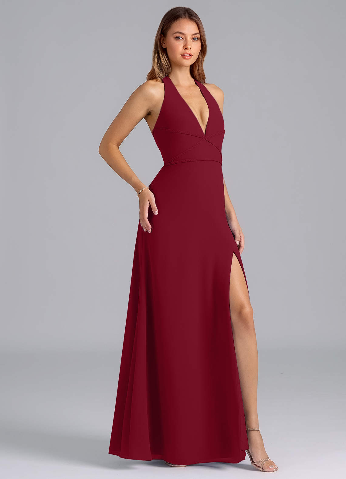 Azazie Odie Brautjungfernkleider A-Linie Chiffon Kleid Burgunderrot image1