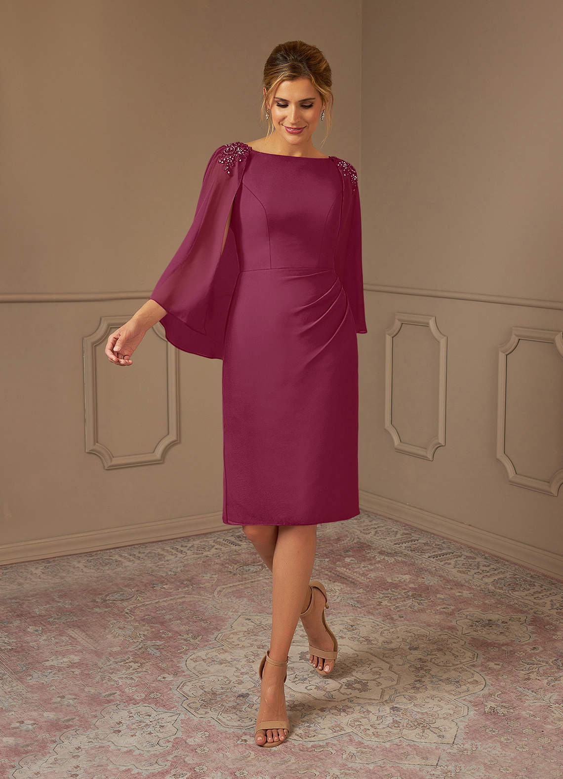 Azazie Carmela Mother of the Bride Dresses Mulberry Sheath Lace Chiffon Dress image1