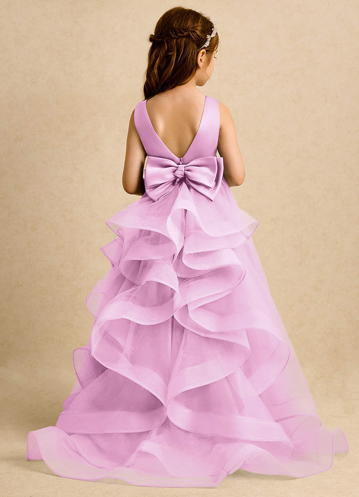 Azazie Lior Flower Girl Dresses Candy Pink Ball-Gown Pleated Tulle Dress image1