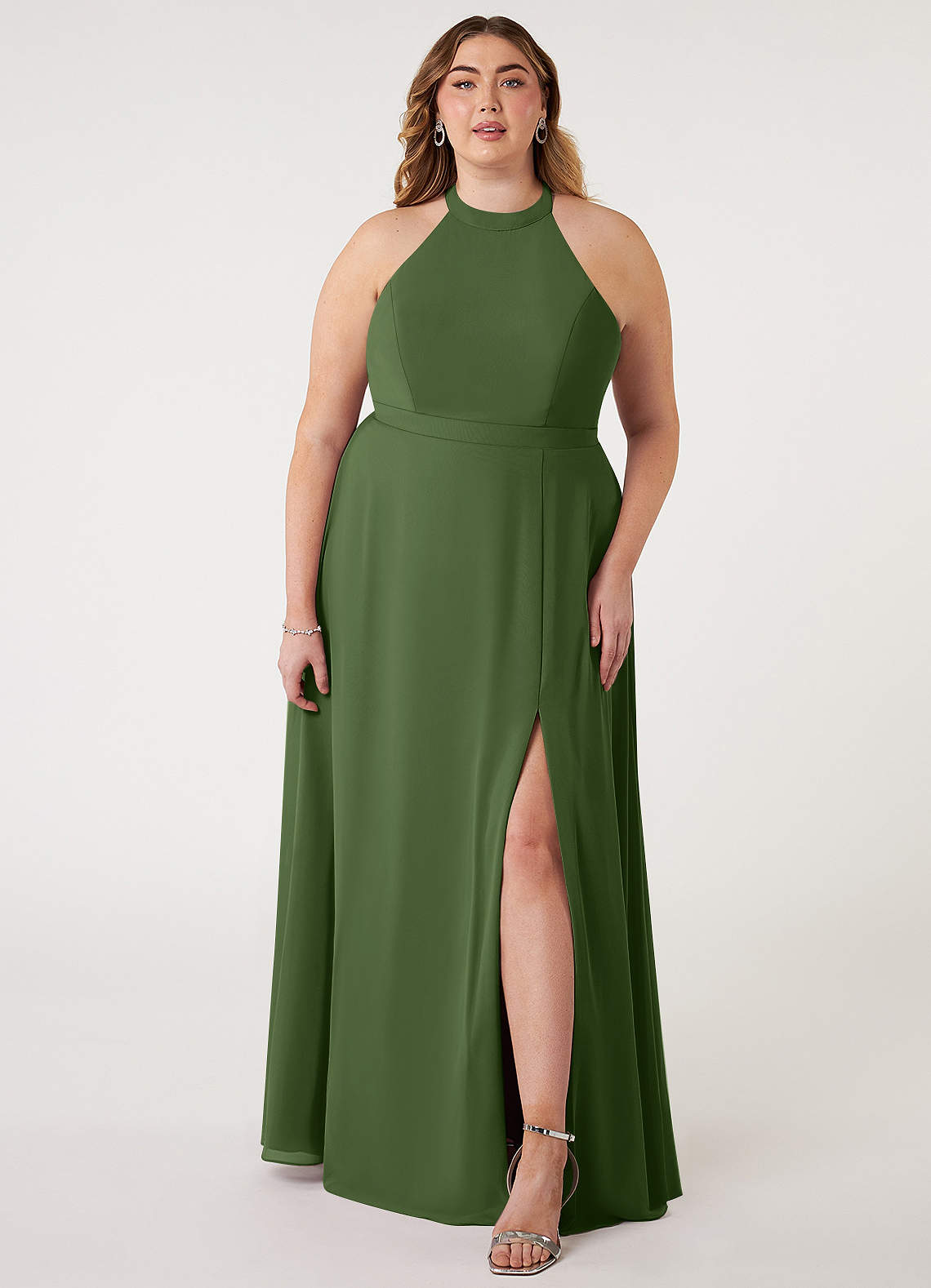 Azazie Clarice Jurken voor bruidsmeisjes Jurk van Chiffon met A-Lijn Houder Olijf image1