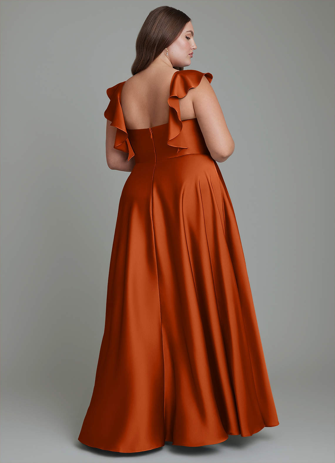 bridesmaid dresses burnt orange colour Azazie A-Line V-Neck Floor-Length Stretch Satin Size:Pre-order Size 3T-4T Trend: womens_wedding IBTOM CASTLE Women's Fall length dress
