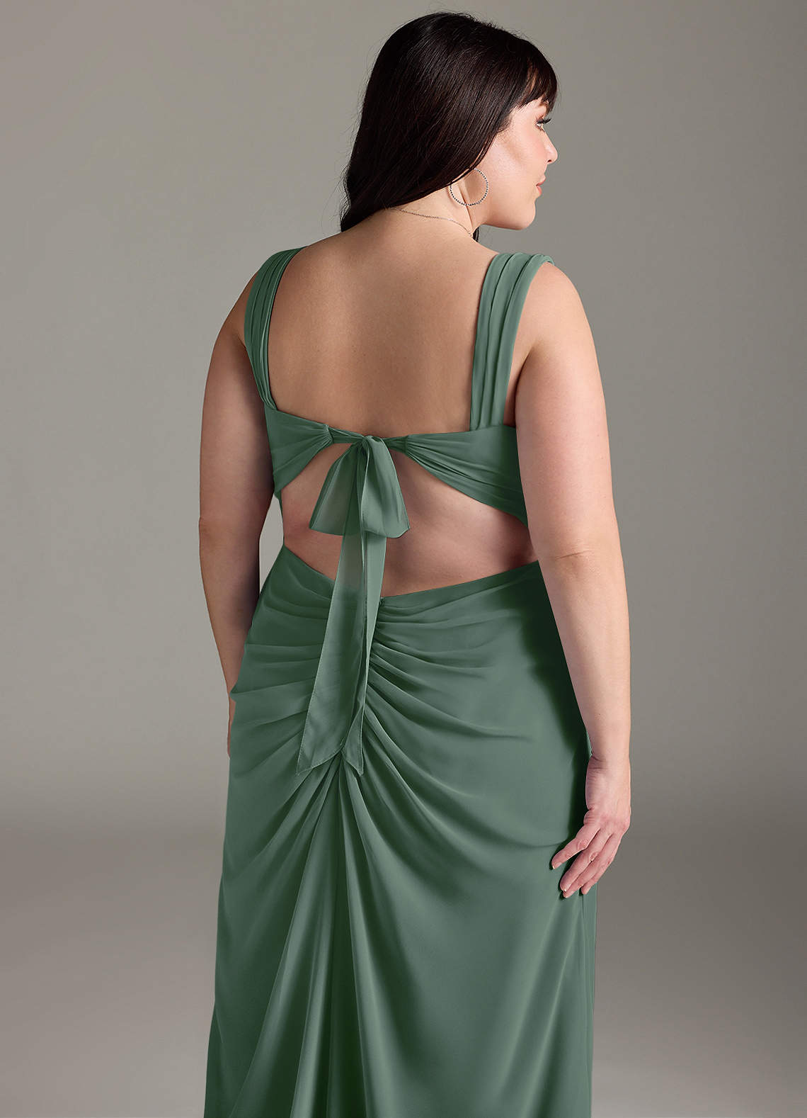 Azazie Jesaphine Bridesmaid Dresses Eucalyptus Sheath Bow Chiffon Dress image13