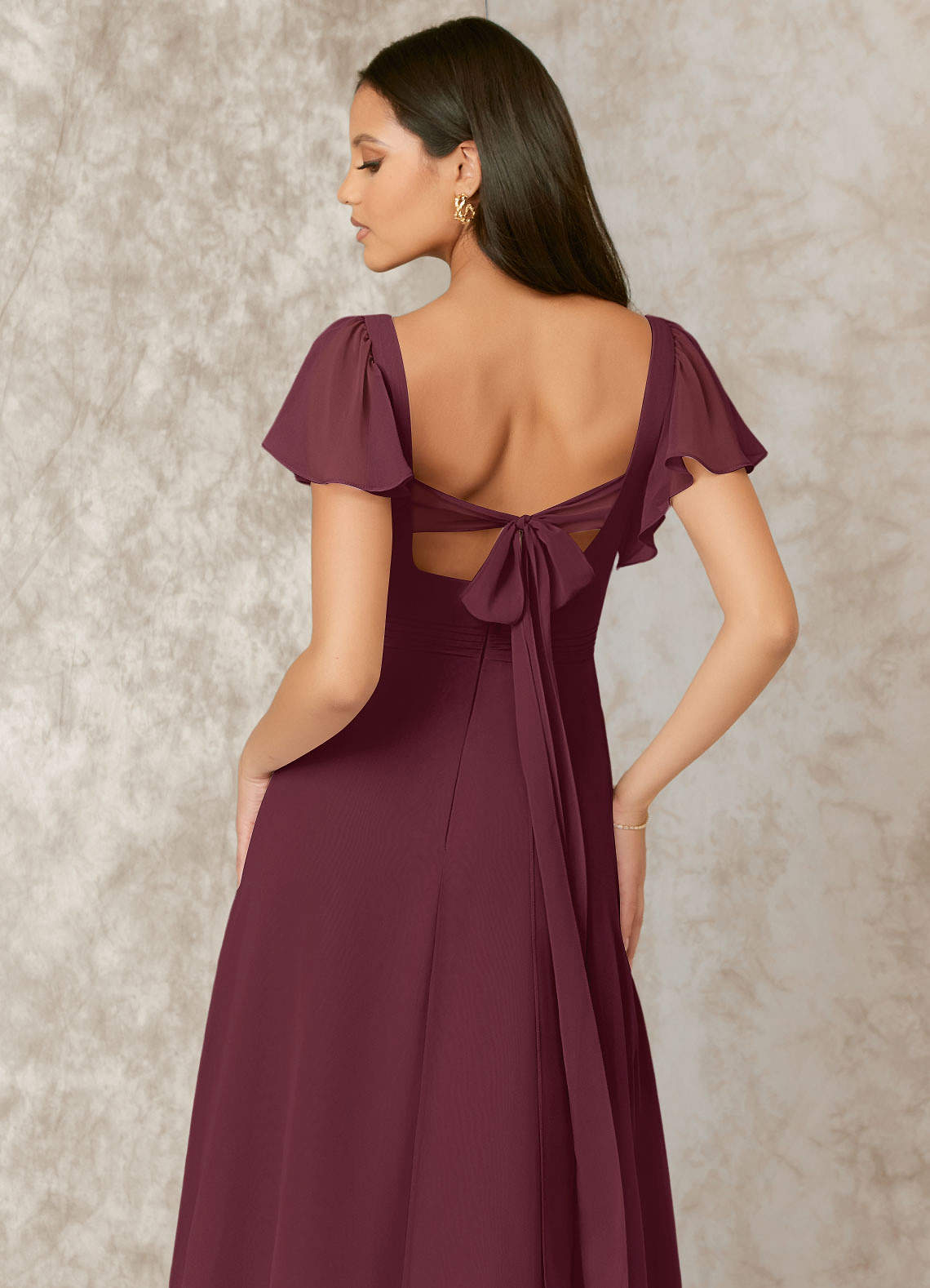 Flutter sleeve crinkle store chiffon bridesmaid dress