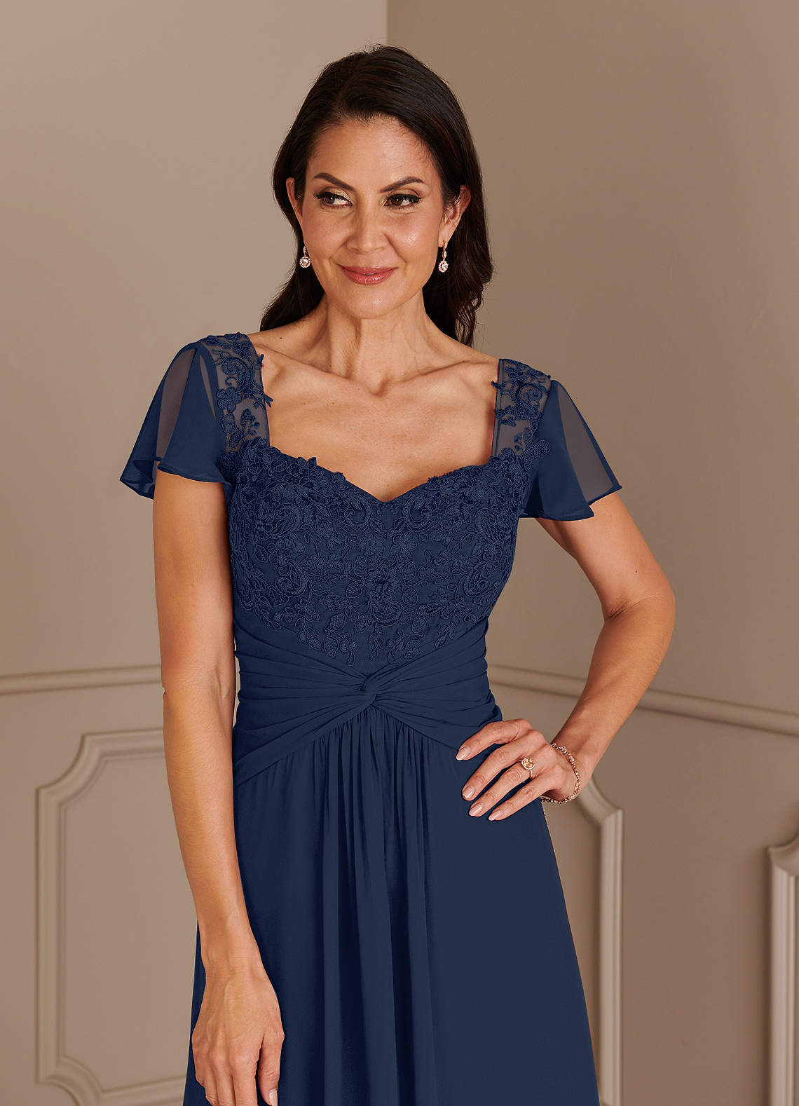 blue lace high low dress A Line V Neck Backless Royal Blue Lace Long Prom Dresses with High Sli –  morievent main image 1