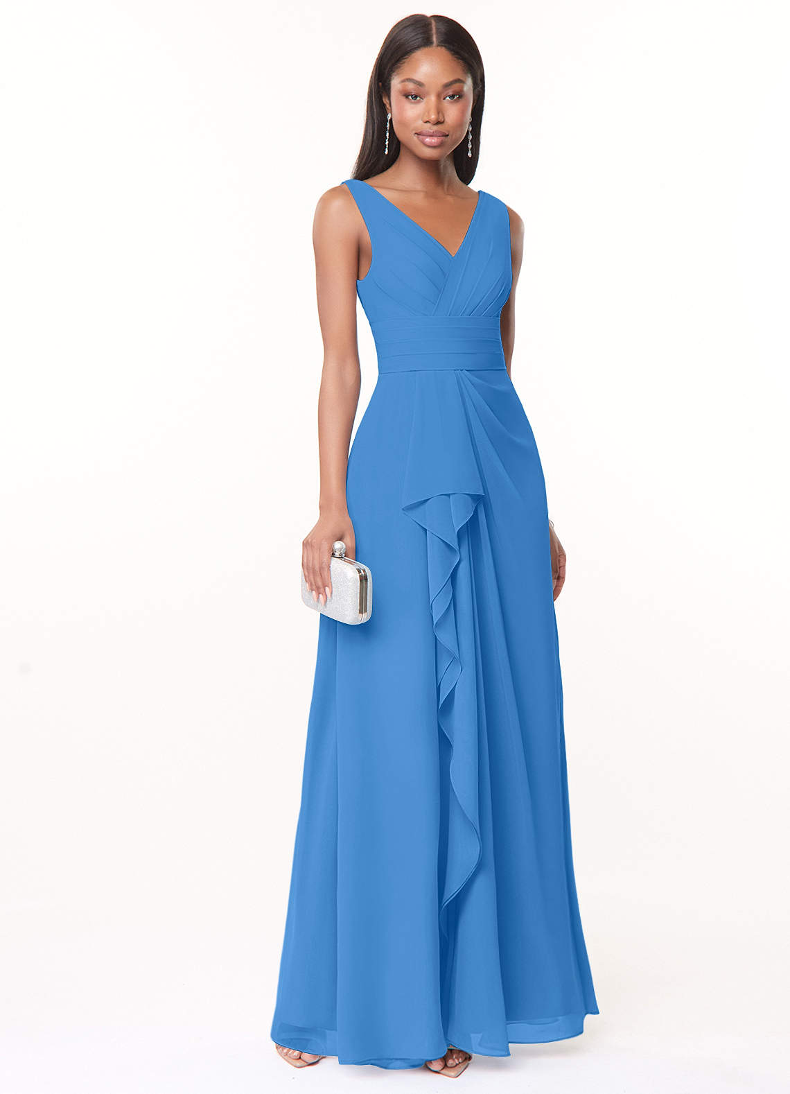 Azazie Julianna Abiti da Damigella Abito A-Line in Chiffon Blue Jay image1