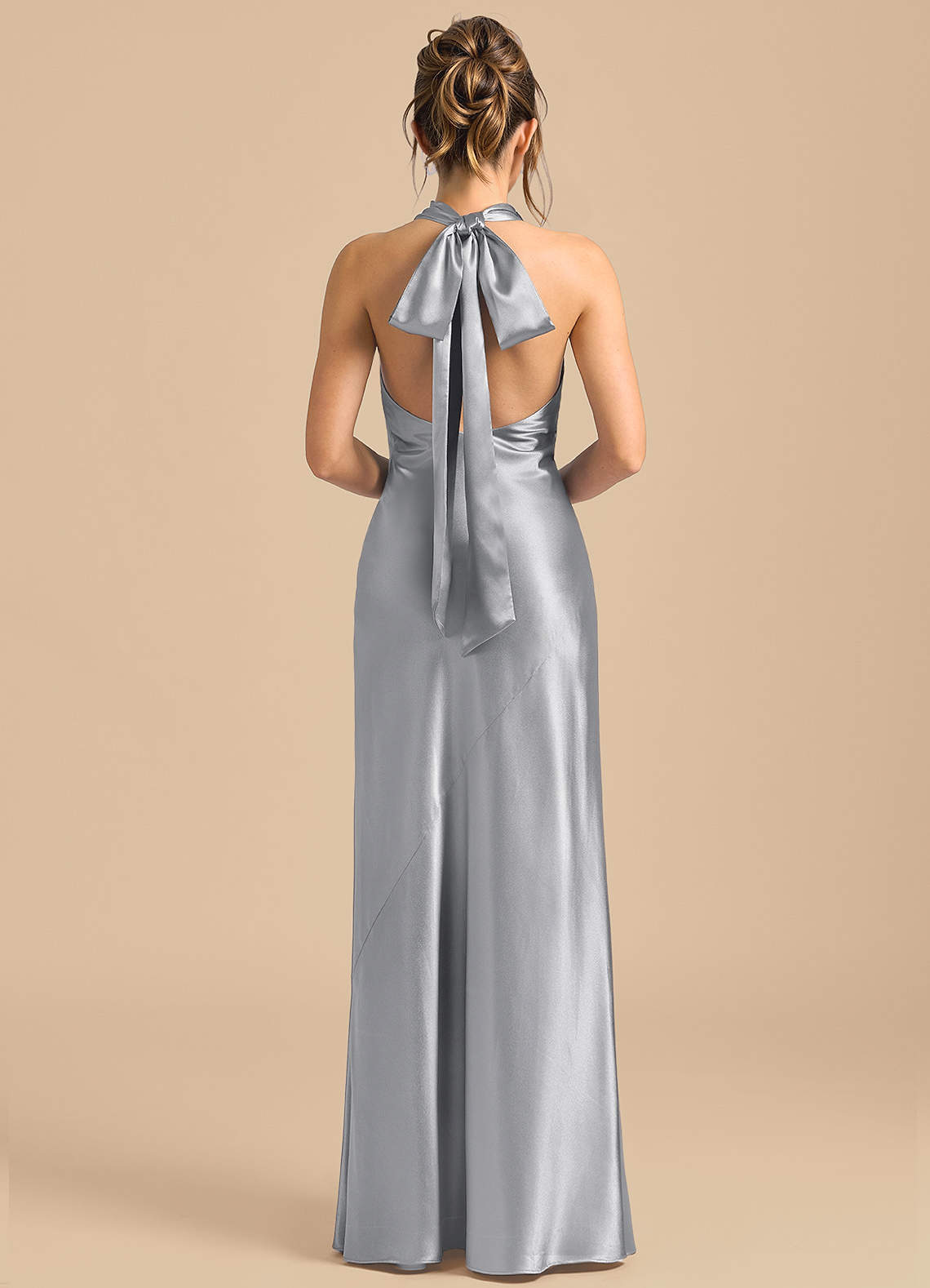 Azazie Velli Morsiusneito Mekot Vaippa Korkea kaulus Metallinen satiini Lattian pituus Pukeutua image4