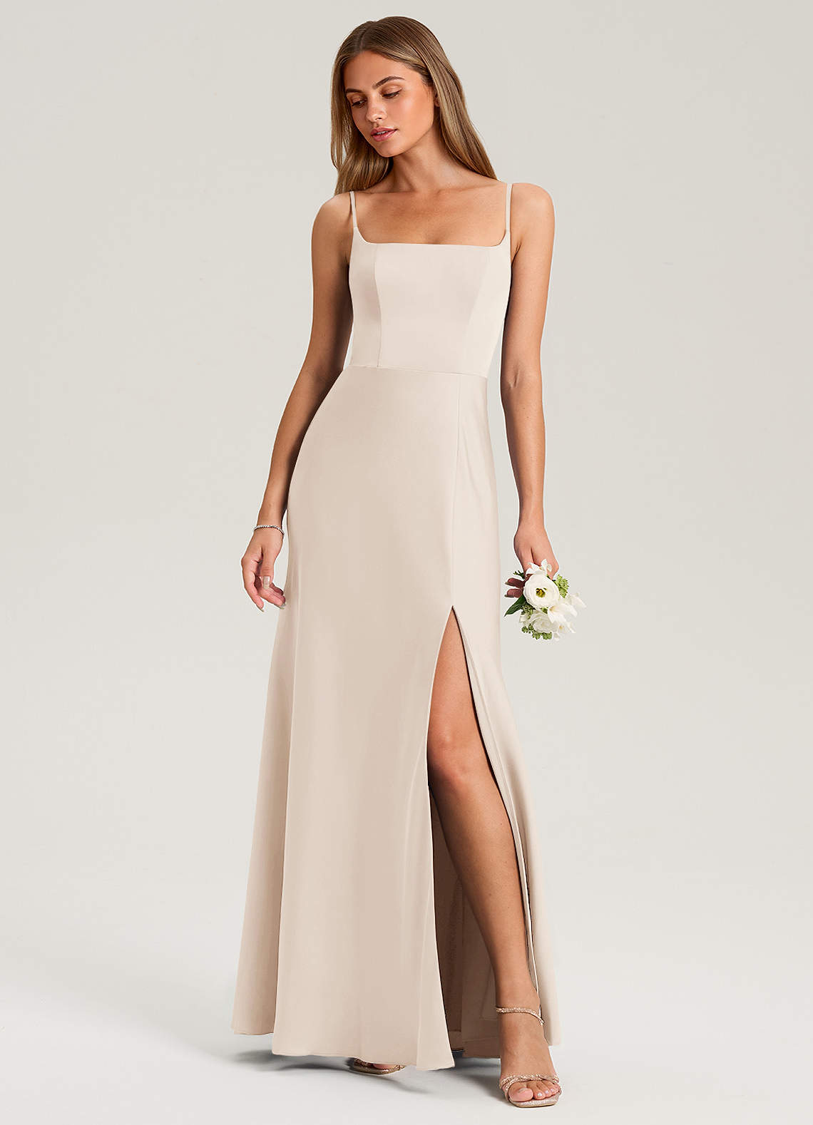 slim bridesmaid dresses Classy Spaghetti Slim Side Split Bridesmaid Dress Sky Blue V-Neck Wedd –  suzhoufashion main image 0