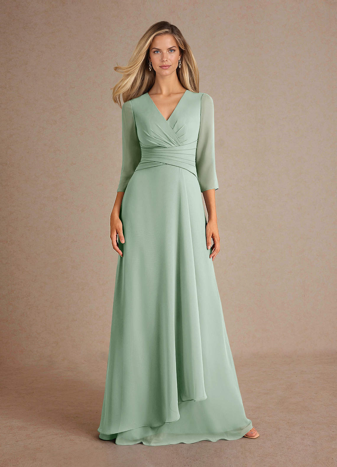 Azazie Mayfield Abiti per la Madre della Sposa Abito A-Line in Chiffon Plissettato Agave image5