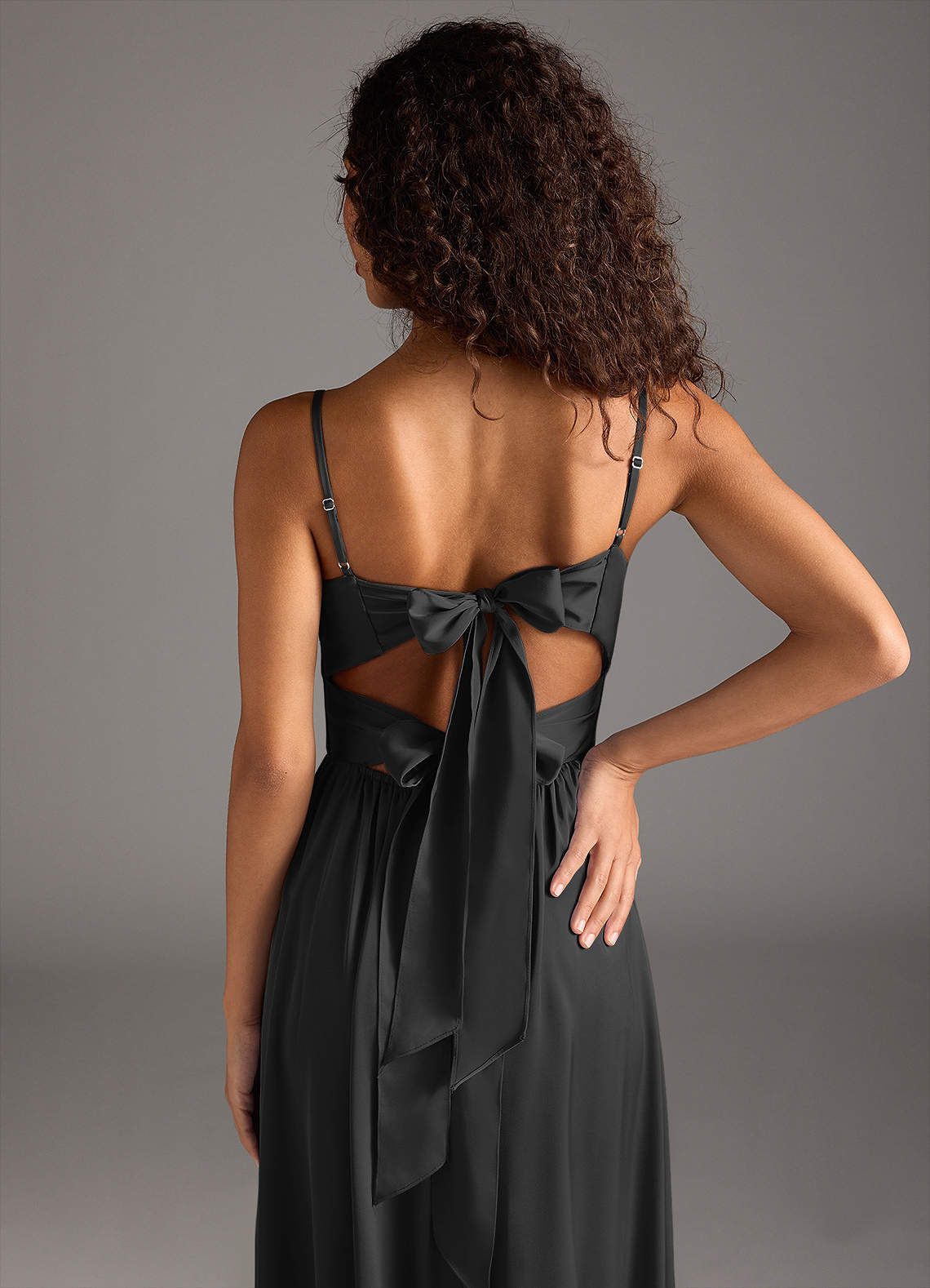 Azazie Zeya Bridesmaid Dresses Black A-Line Pleated Stretch Satin Dress image3