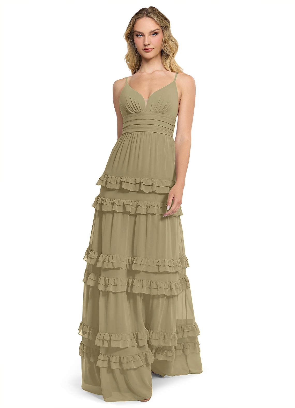 Azazie Rachel Bridesmaid Dresses Moss Green A-Line Chiffon Dress image1