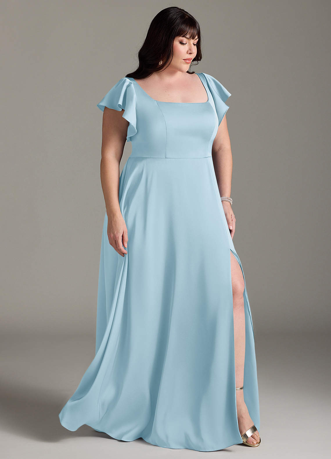 Azazie Bondi Vestidos de madrinha de casamento Vestido Céu Azul de Cetim elástico de Linha A com Arco image9