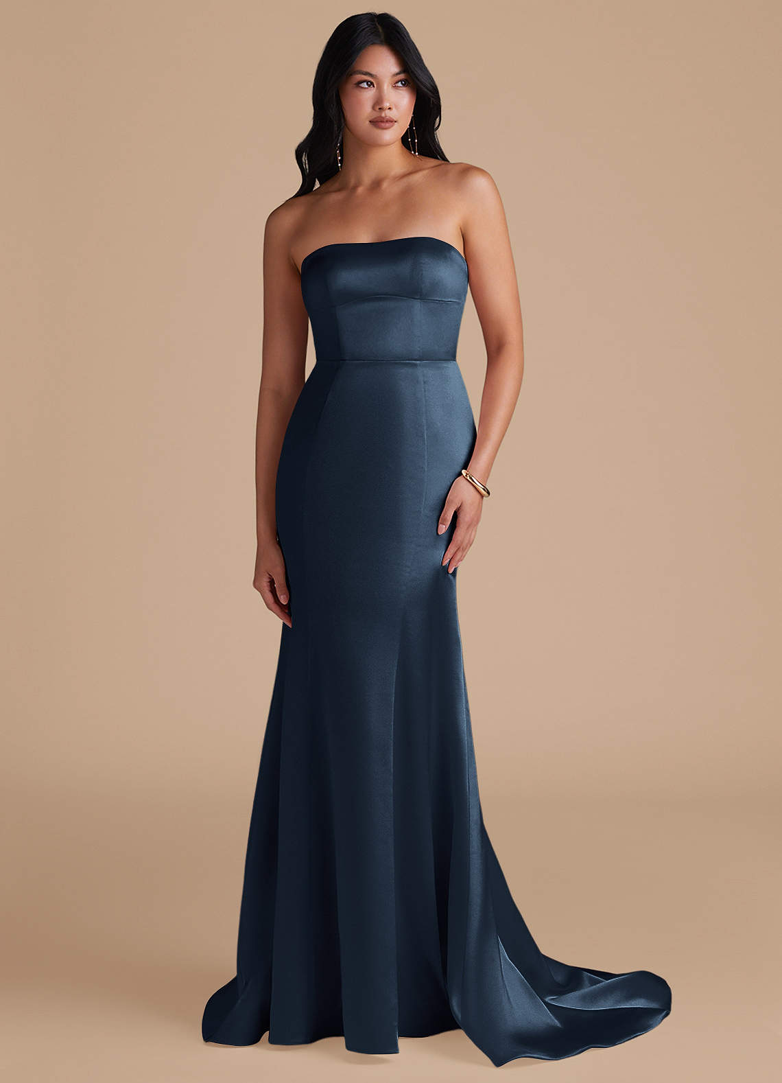 Azazie Aura Brautjungfernkleider Wandelbar Meerjungfrau-Linie Convertible Metallischer Satin Kleid Dunkelmarine image1