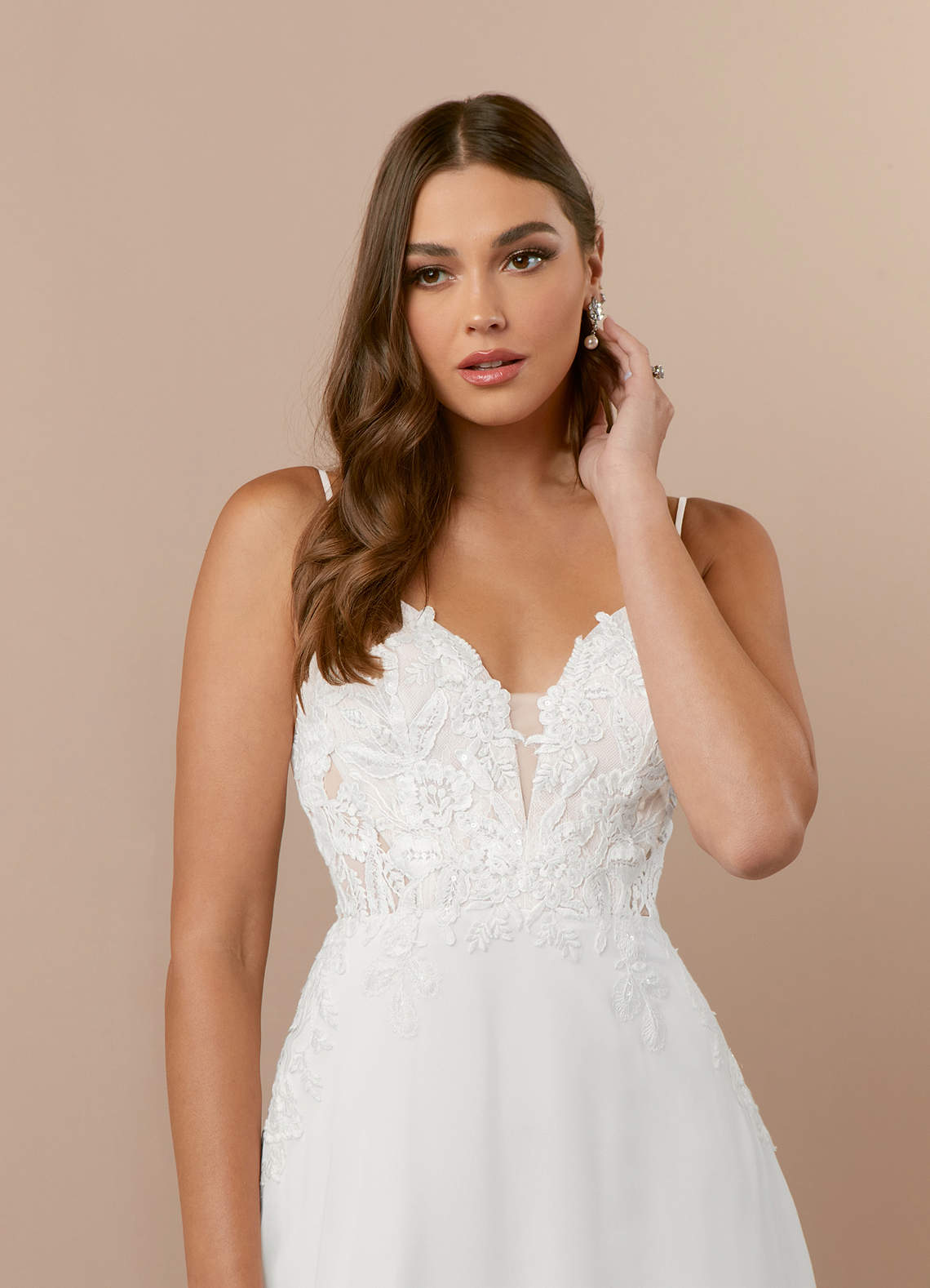 Azazie Kimmarie At-home Try On Dresses Diamond White A-Line V-Neck Sequins Chiffon Dress image4